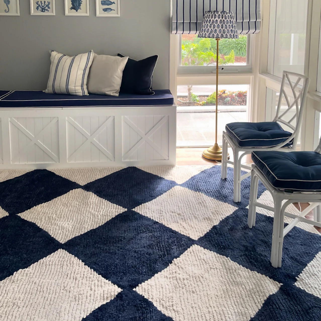 Blythe Ivory and Blue Checkered Rug - Image 4