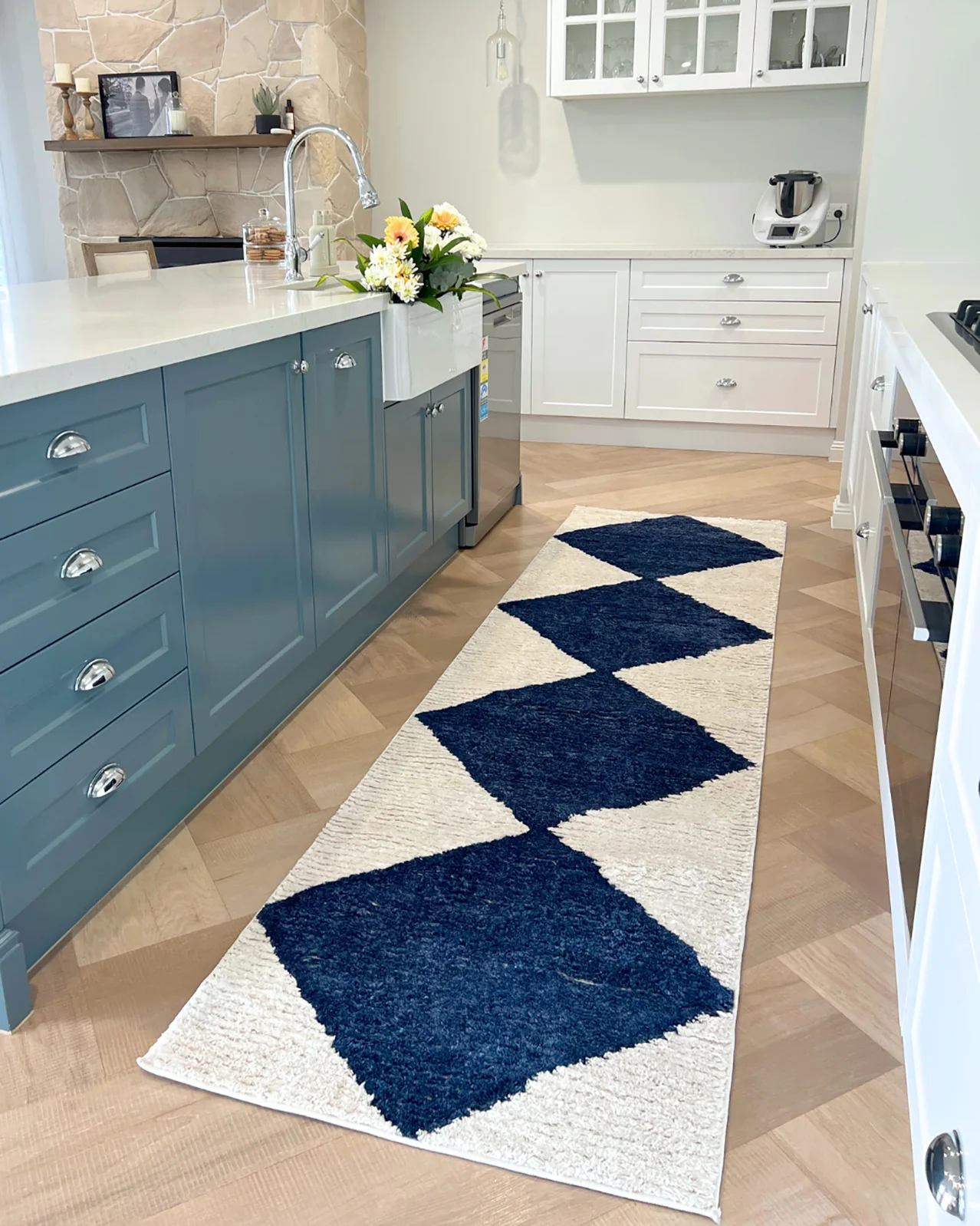 Blythe Ivory and Blue Checkered Runner Rug - Image 2