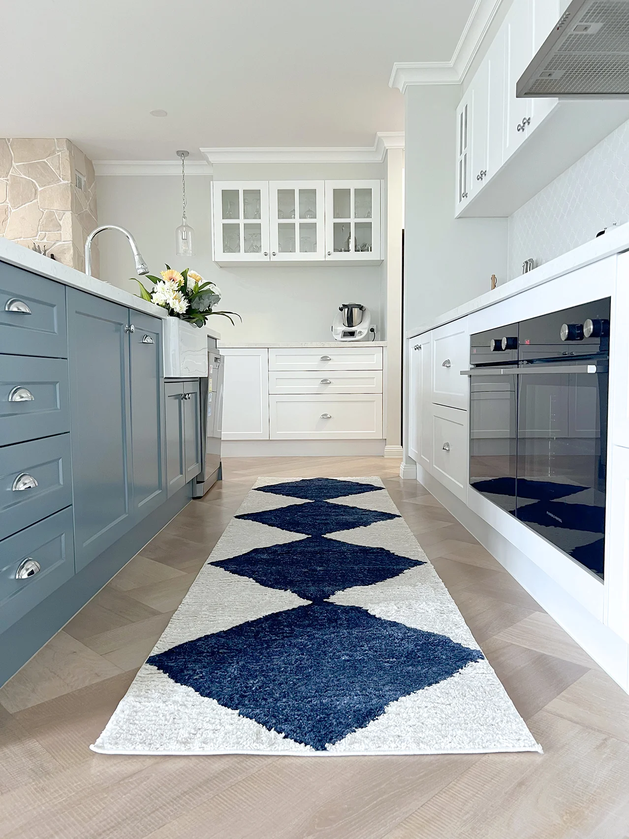 Blythe Ivory and Blue Checkered Runner Rug - Image 3