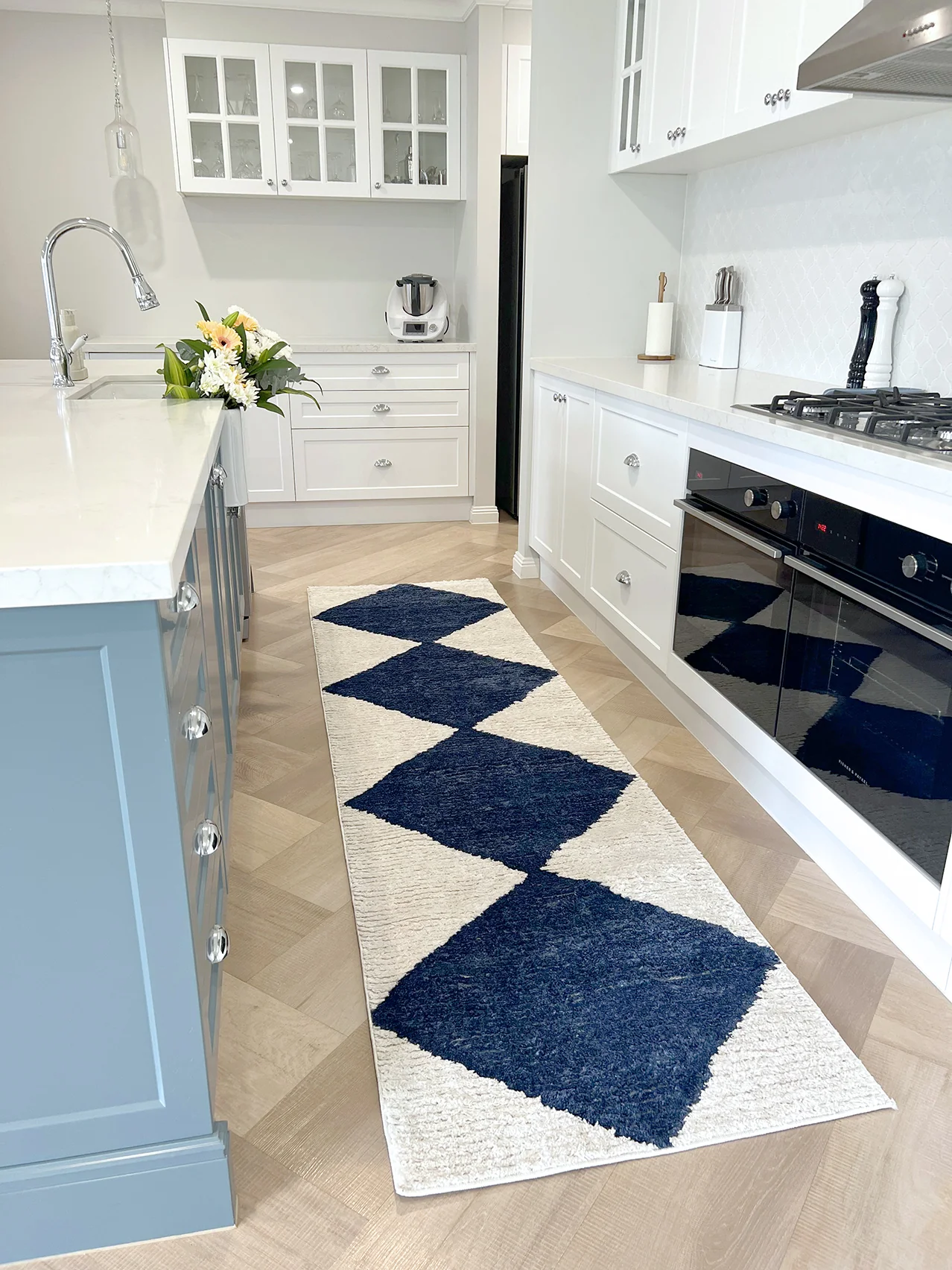 Blythe Ivory and Blue Checkered Runner Rug - Image 4