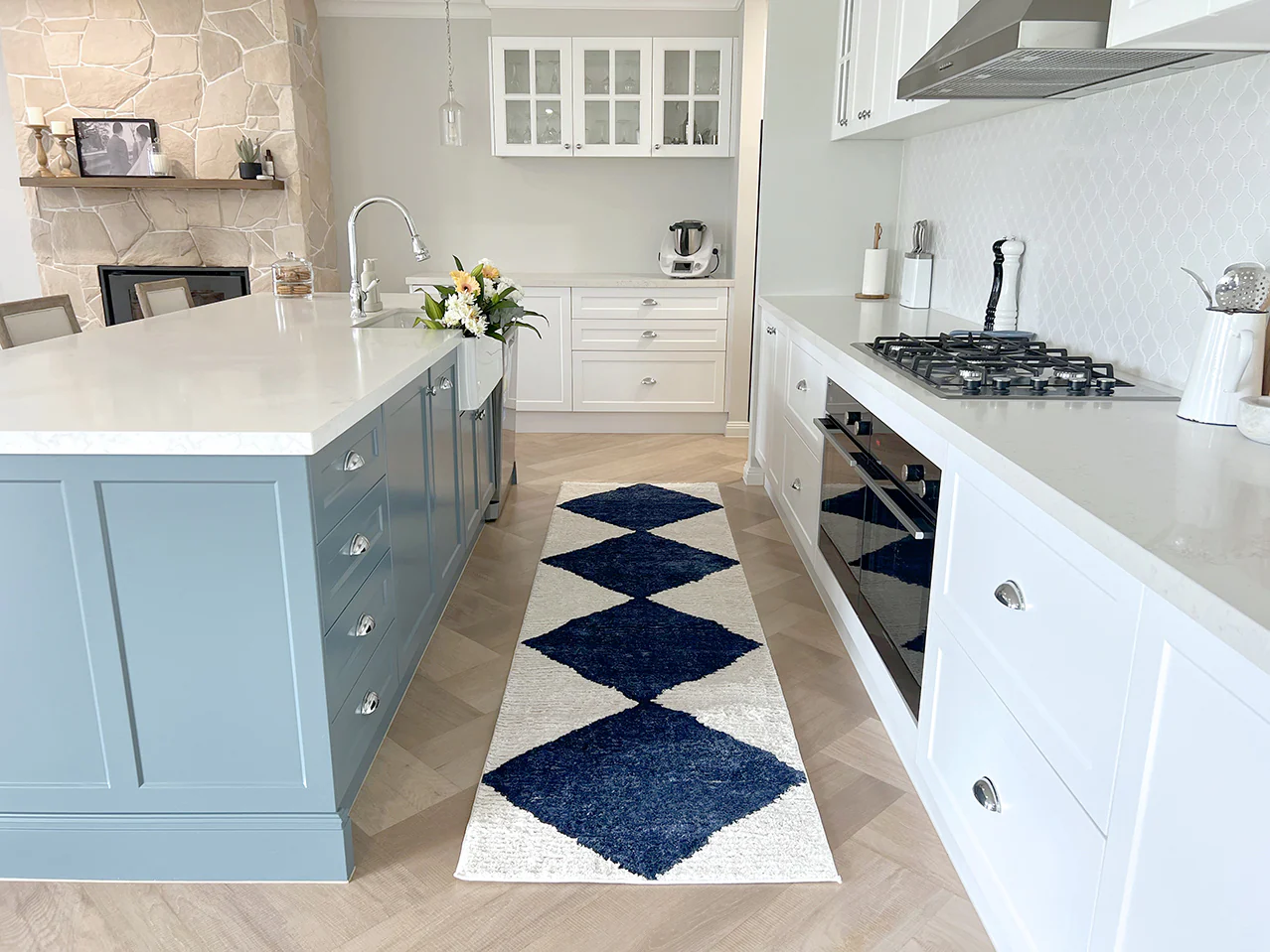 Blythe Ivory and Blue Checkered Runner Rug - Image 5