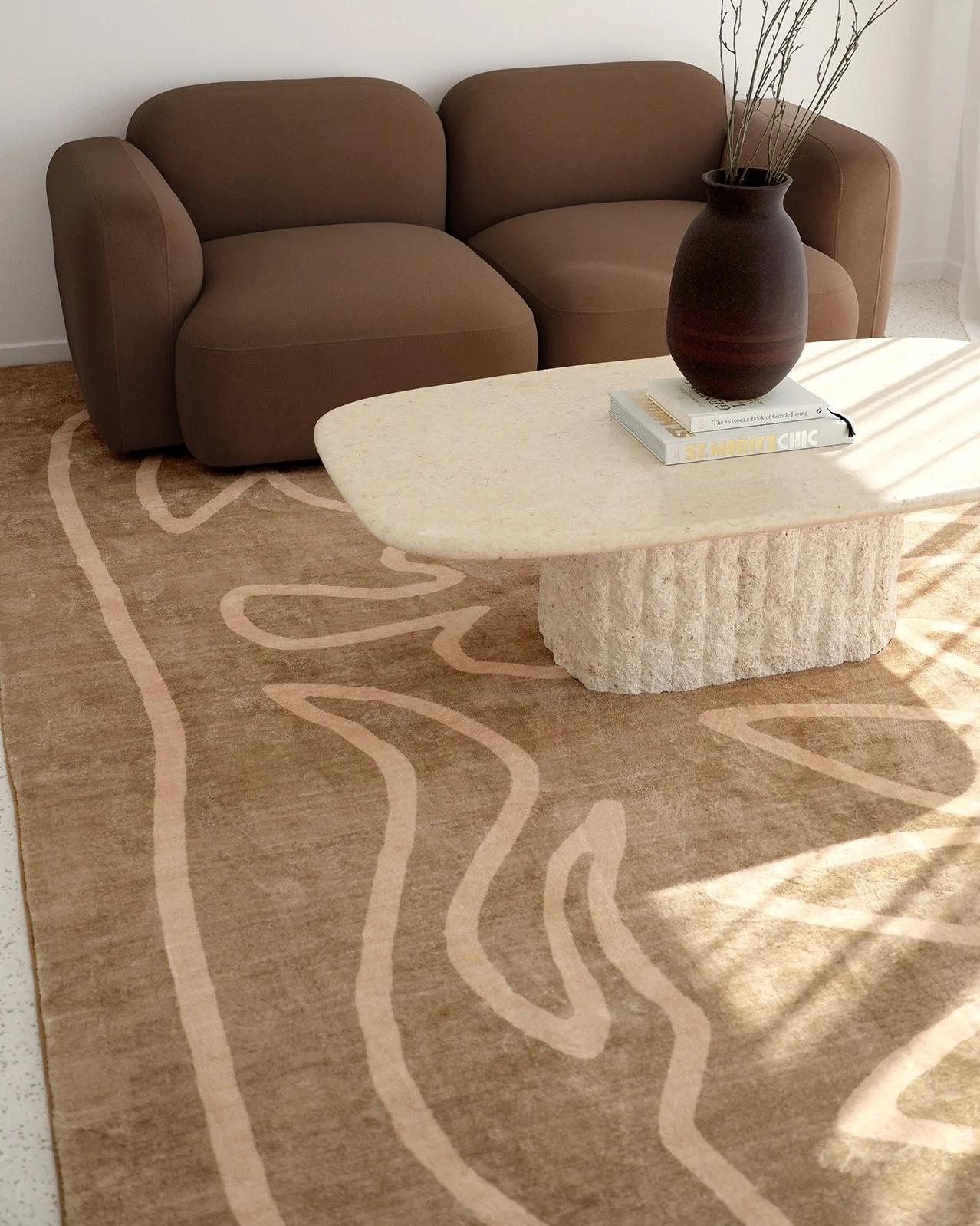Bruna Brown Hand Drawn Washable Rug - Image 2