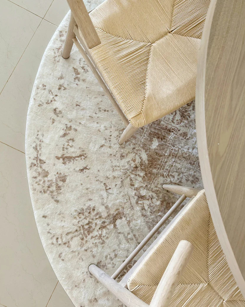 Cabanela Cream and Beige Washable Round Rug - Image 4