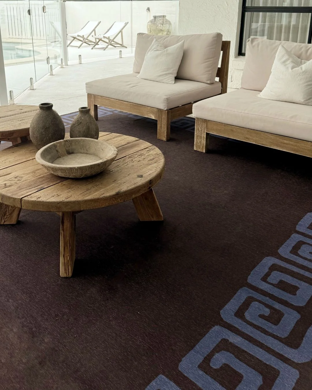 Callista Deep Chocolate and Vivid Blue Geometric Indoor Outdoor Rug - Image 2