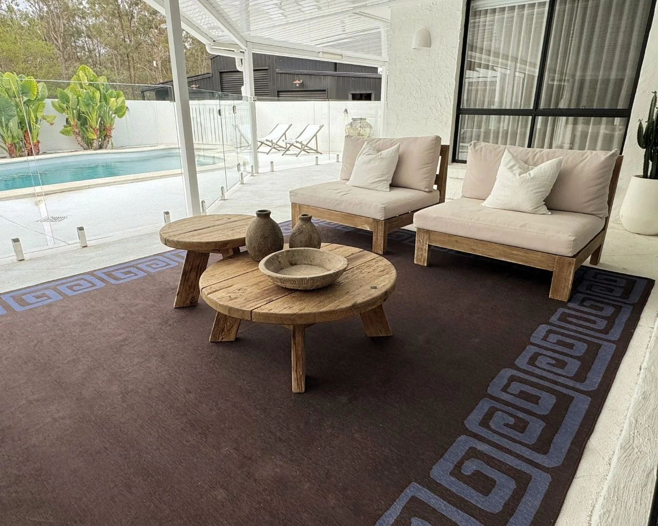 Callista Deep Chocolate and Vivid Blue Geometric Indoor Outdoor Rug - Image 3