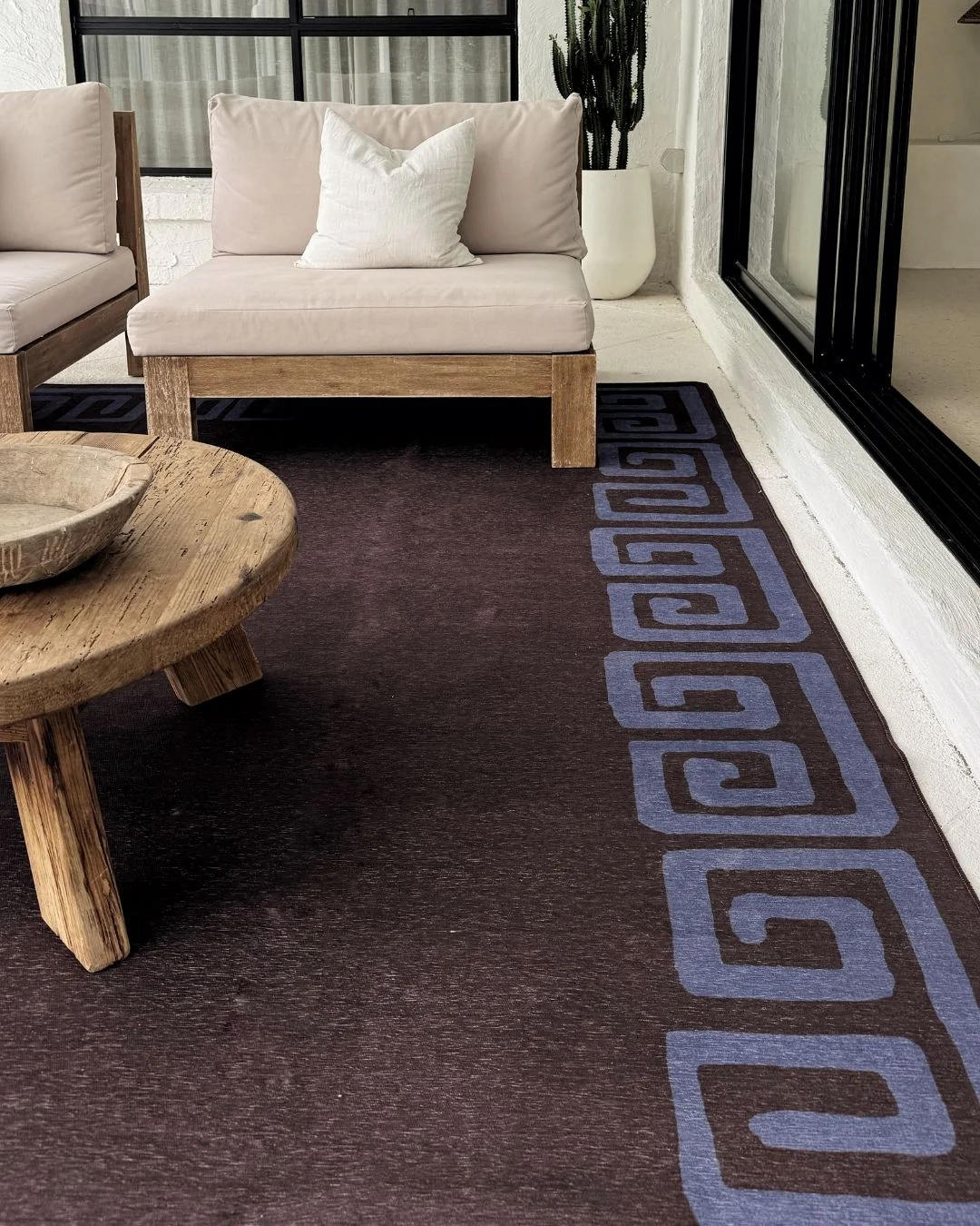 Callista Deep Chocolate and Vivid Blue Geometric Indoor Outdoor Rug - Image 4