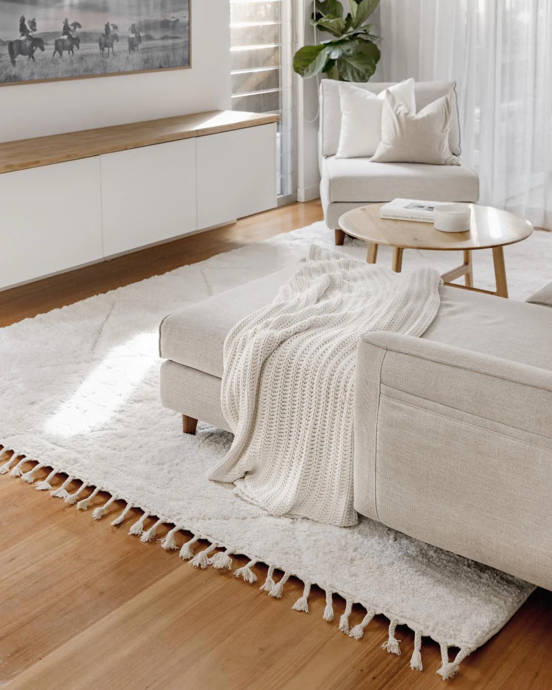 Calypso Ivory Cream Textured Tribal Tassel Rug - Image 10