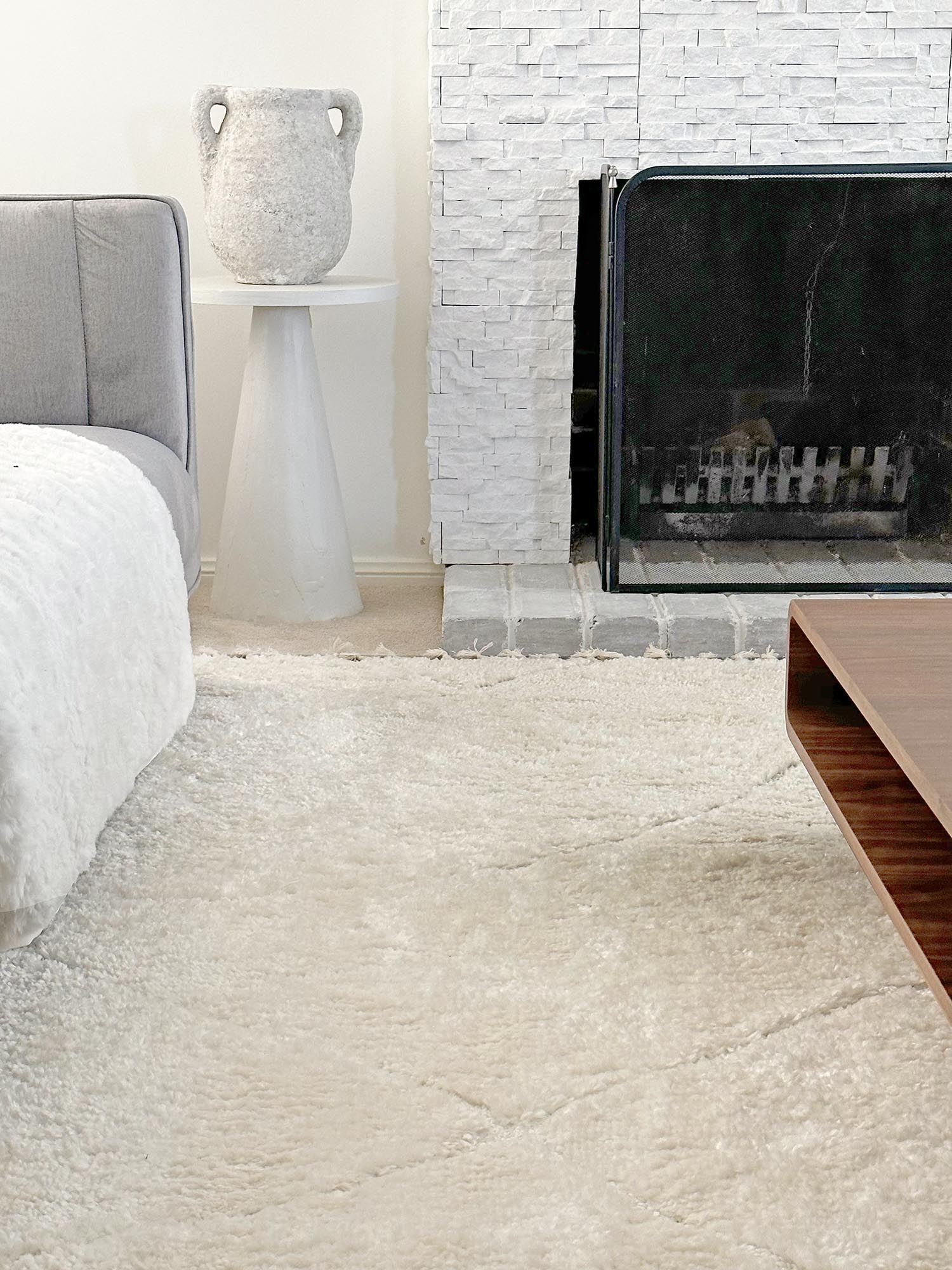 Calypso Ivory Cream Textured Tribal Tassel Rug - Image 14