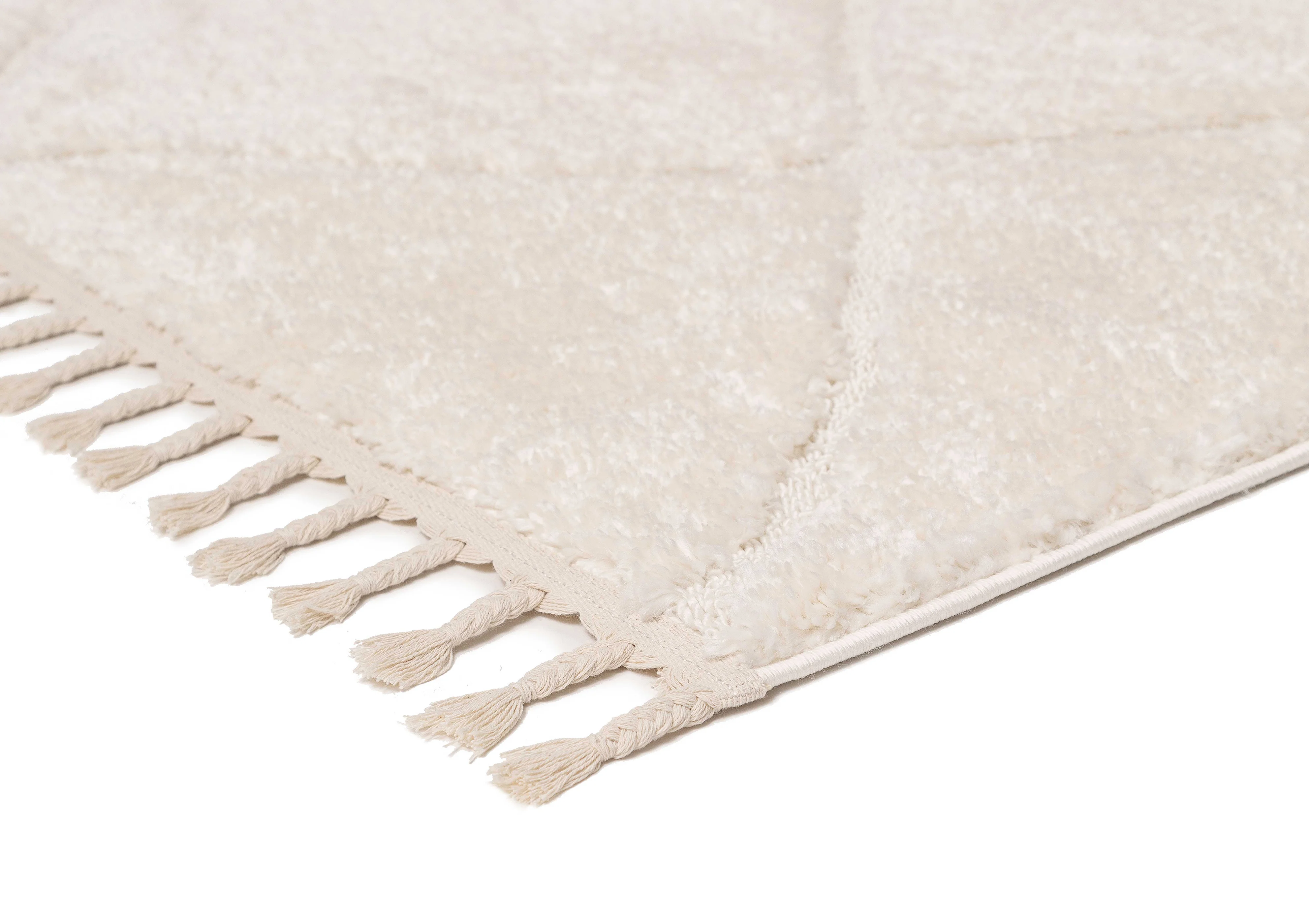 Calypso Ivory Cream Textured Tribal Tassel Rug - Image 17
