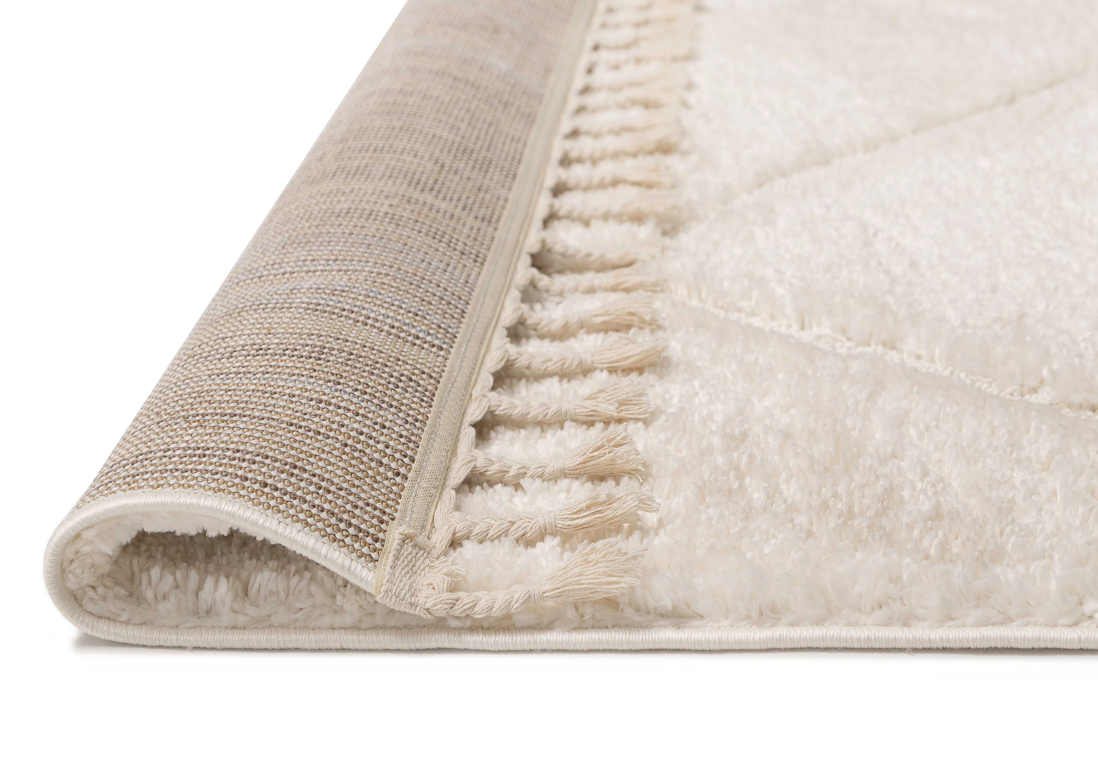 Calypso Ivory Cream Textured Tribal Tassel Rug - Image 19