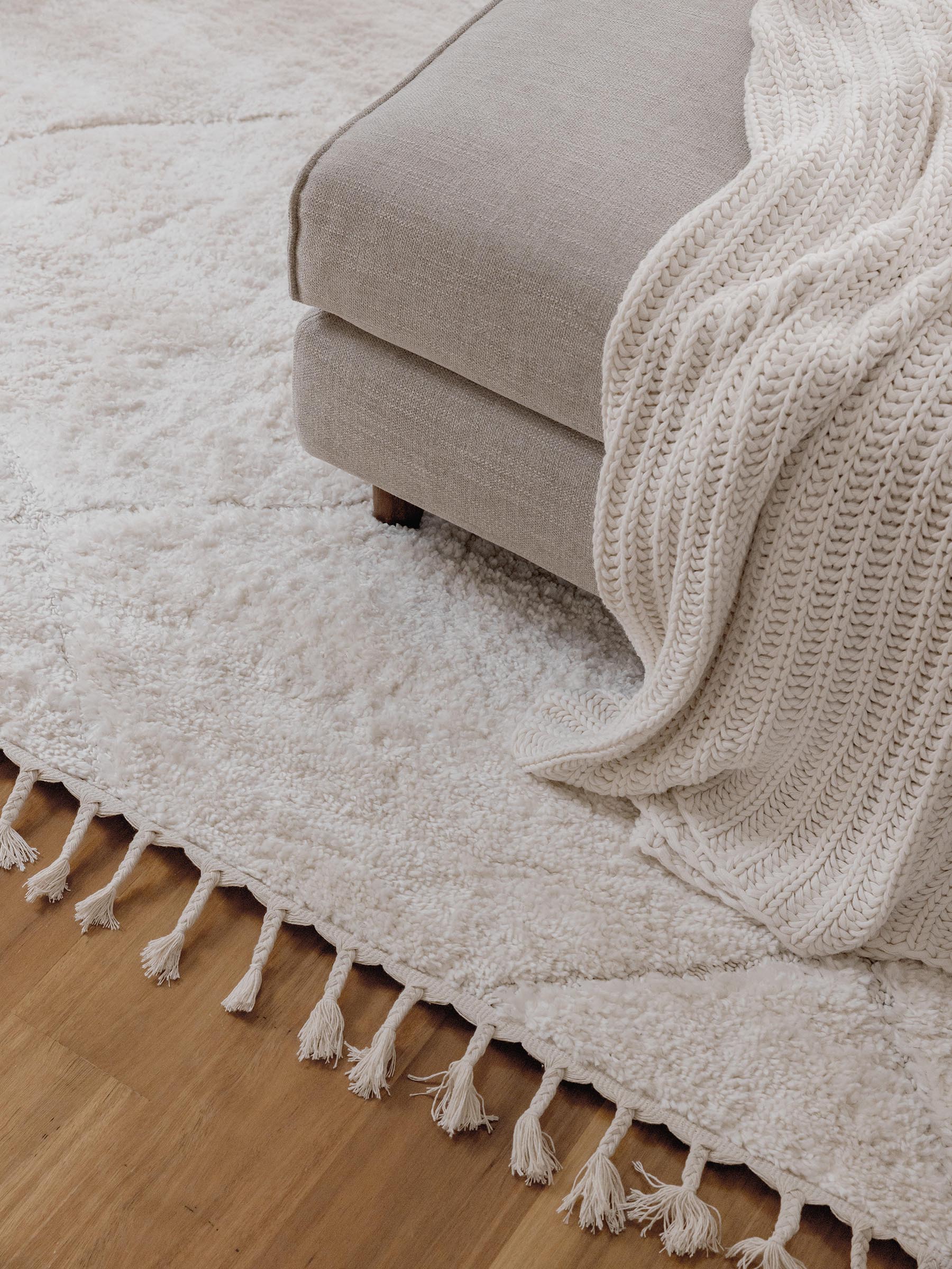 Calypso Ivory Cream Textured Tribal Tassel Rug - Image 6