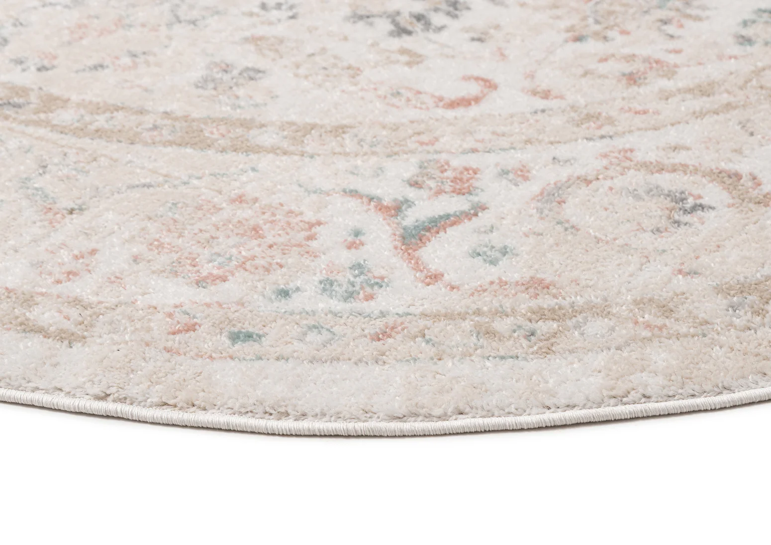 Caribou Cream and Pink Traditional Round Rug - Image 6