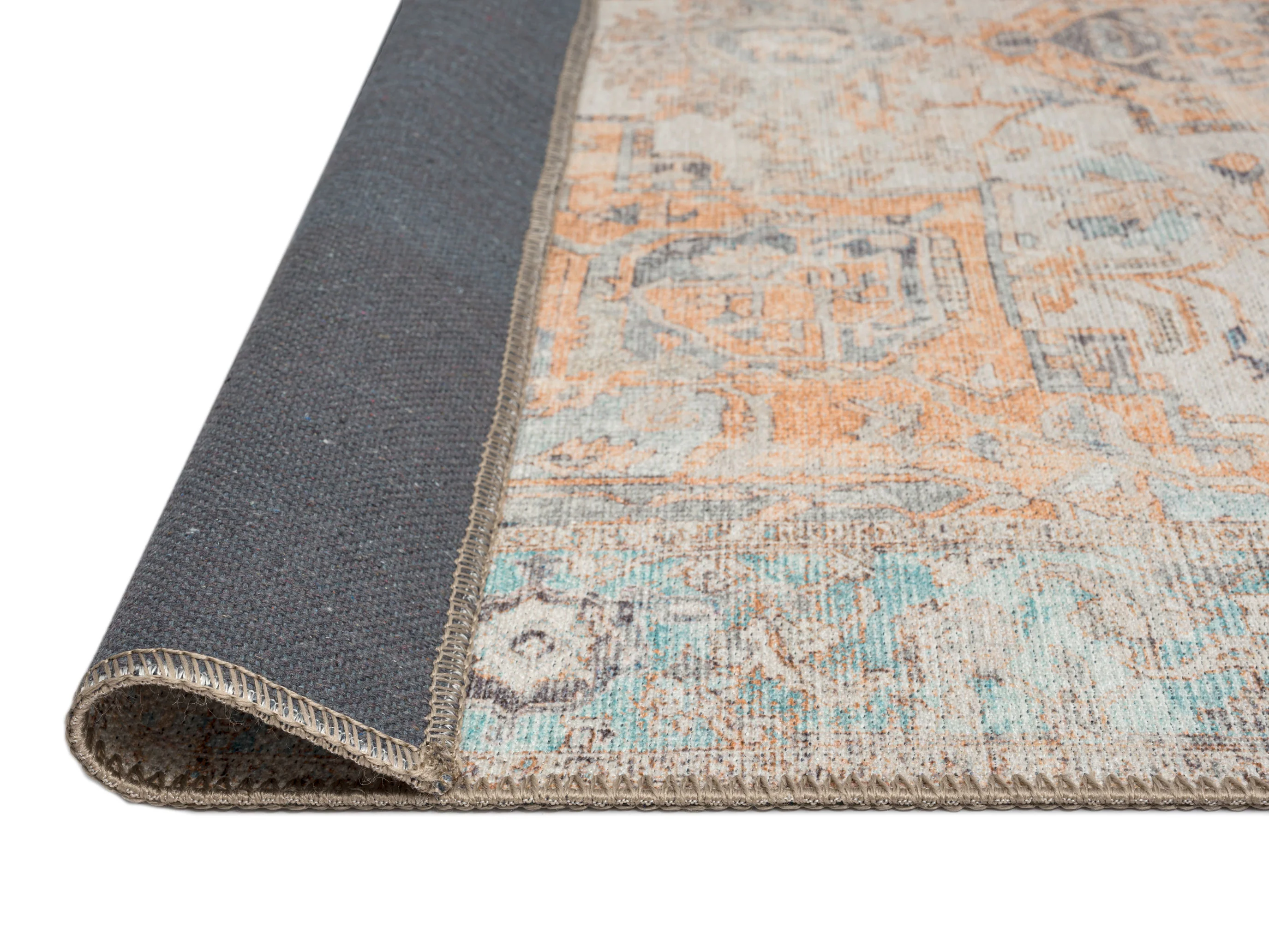 Ceren Orange and Blue Traditional Distressed Washable Rug - Image 10