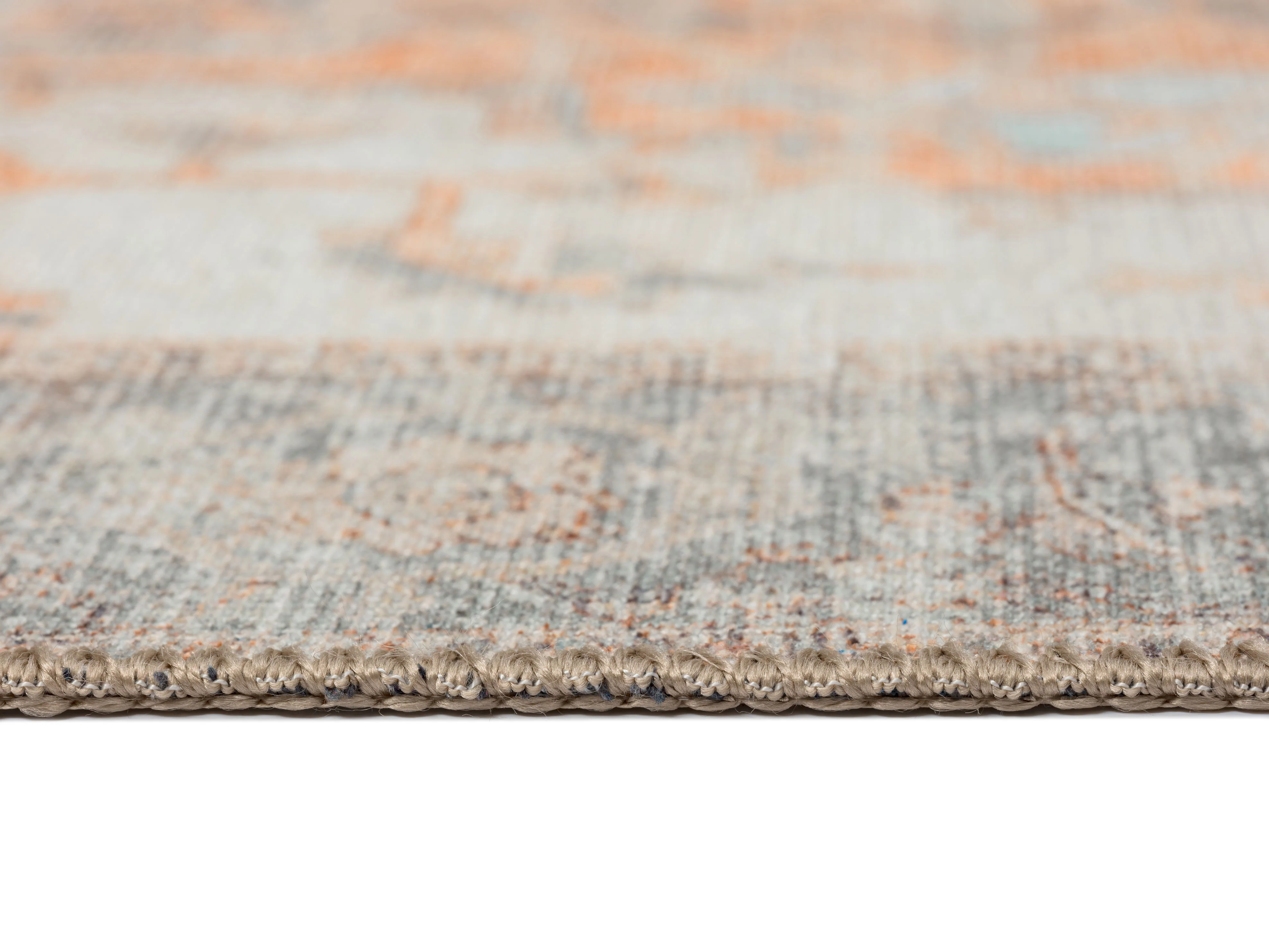 Ceren Orange and Blue Traditional Distressed Washable Rug - Image 12