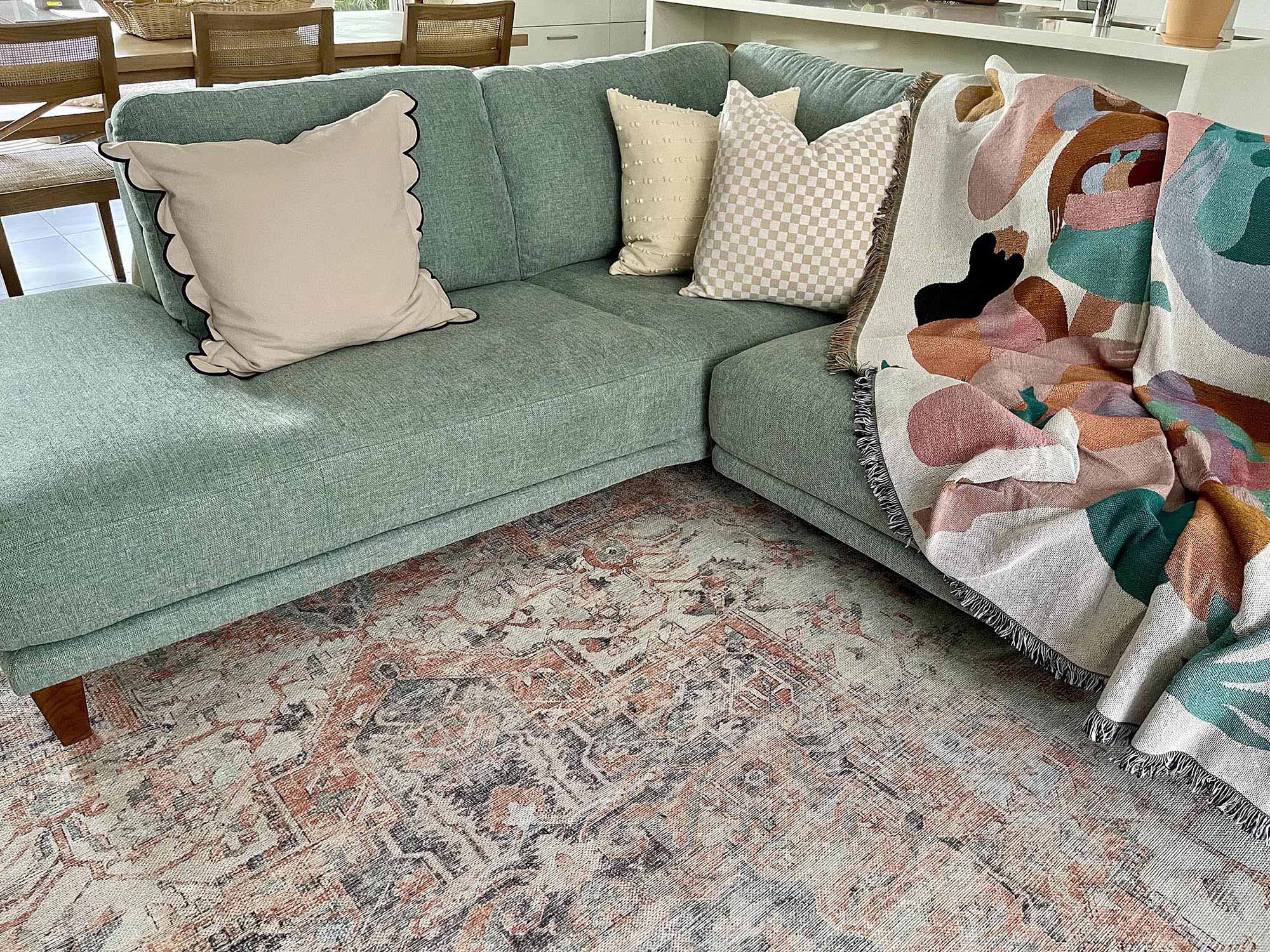 Ceren Orange and Blue Traditional Distressed Washable Rug - Image 3
