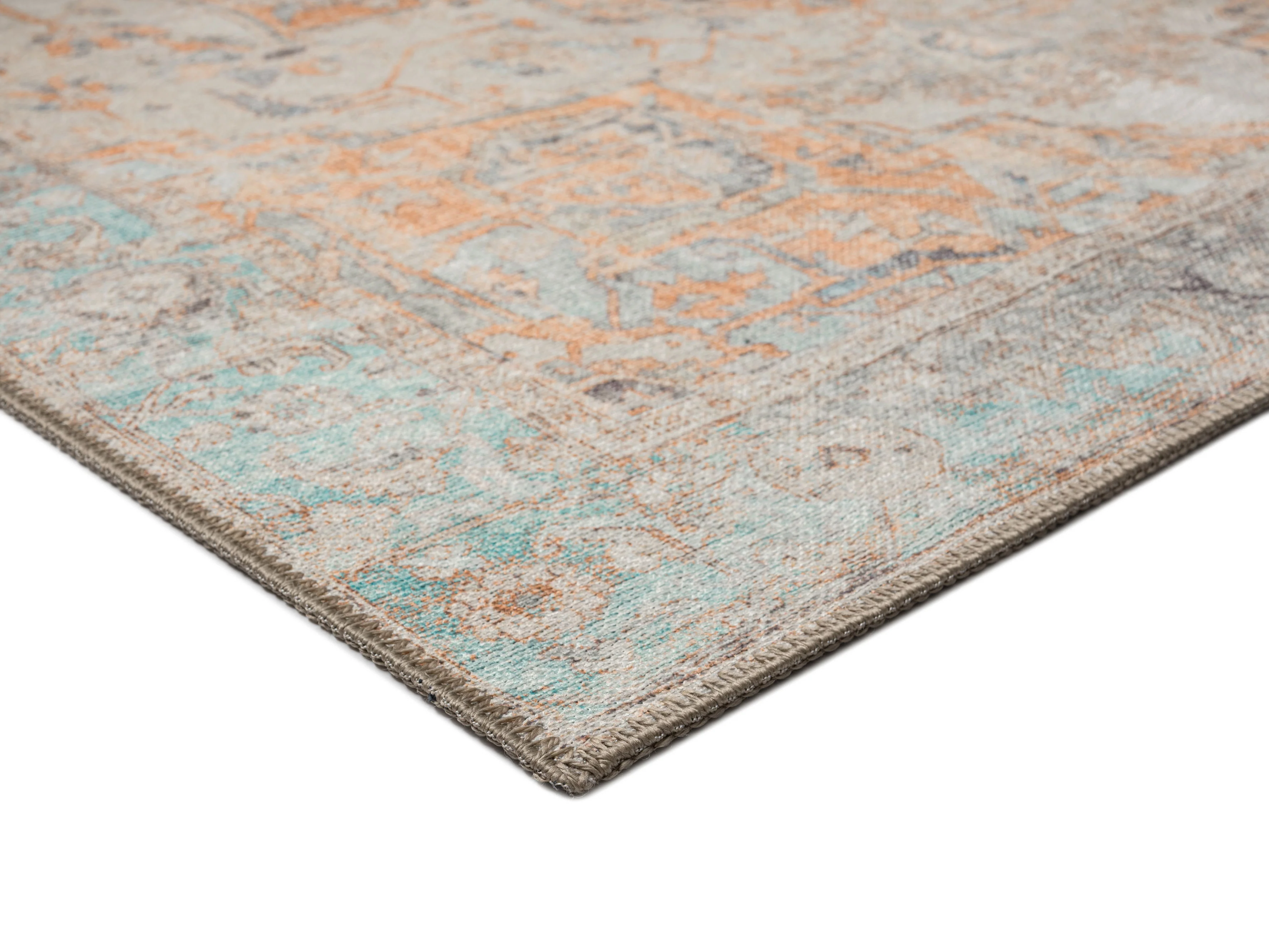 Ceren Orange and Blue Traditional Distressed Washable Rug - Image 8