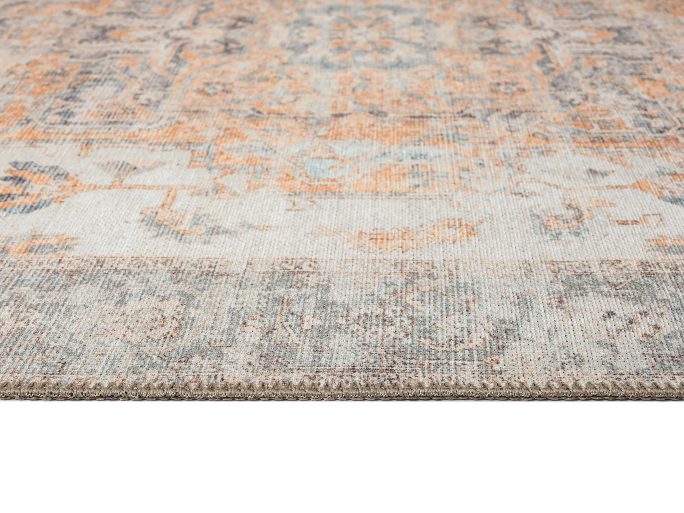 Ceren Orange and Blue Traditional Distressed Washable Runner Rug - Image 15