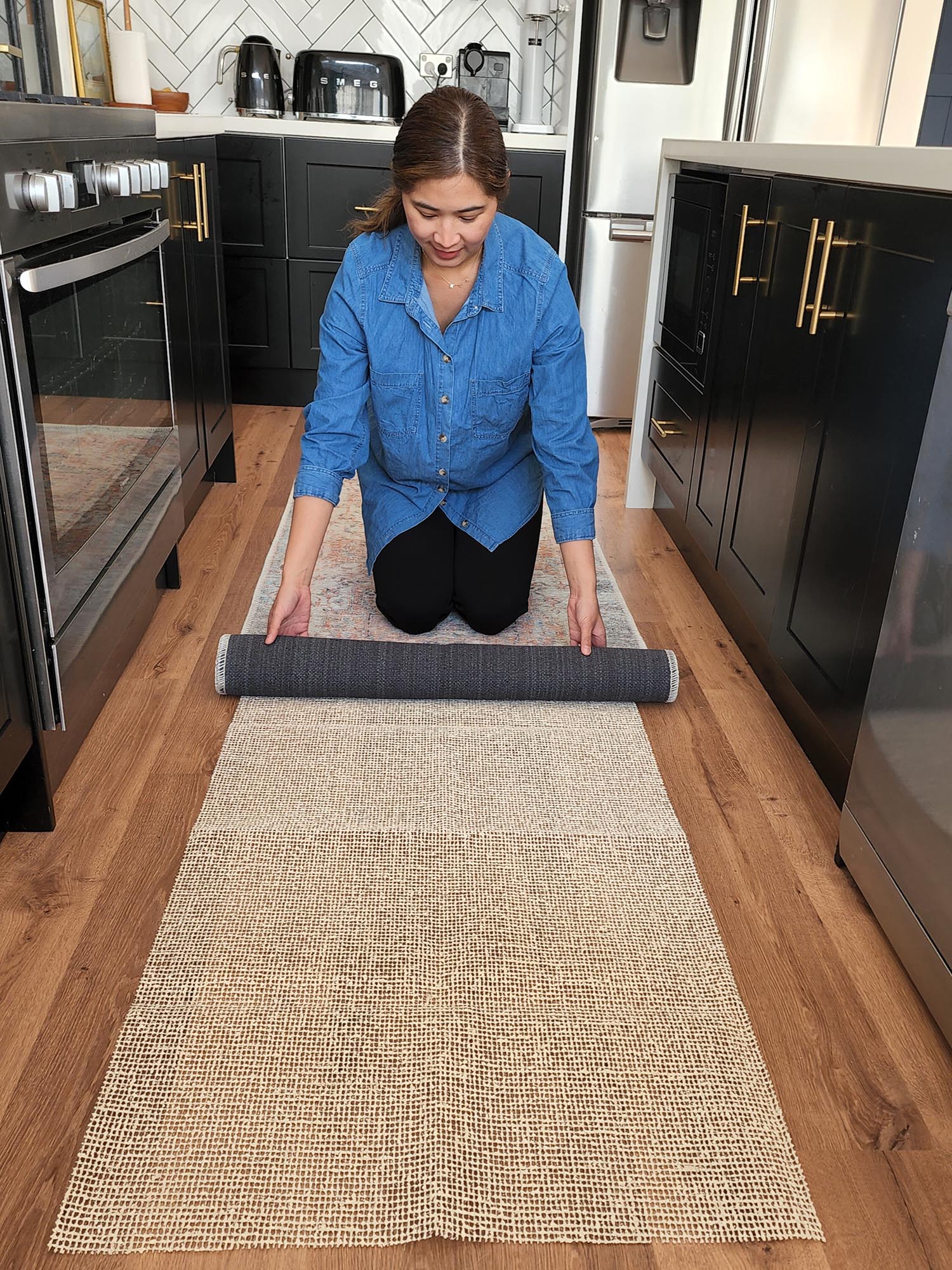 Ceren Orange and Blue Traditional Distressed Washable Runner Rug - Image 6