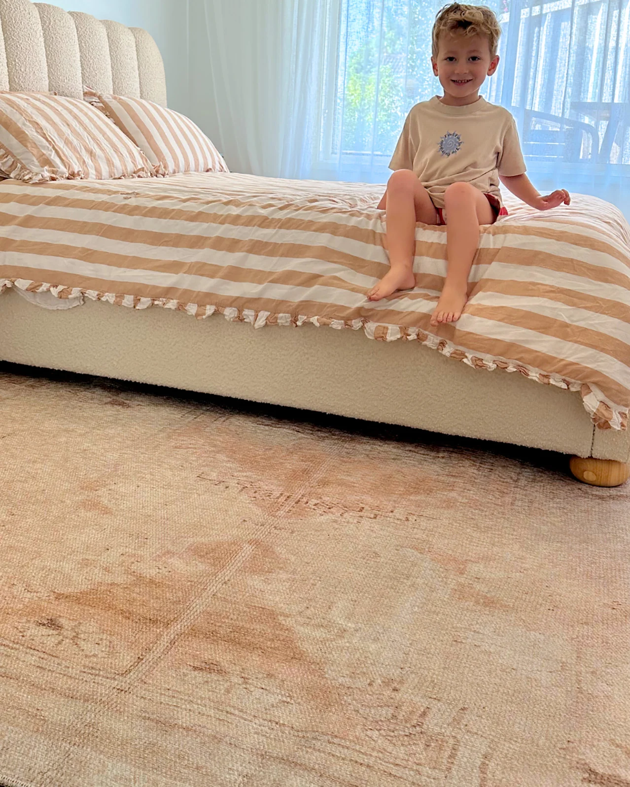 Charlize Cream and Peach Medallion Washable Rug - Image 2