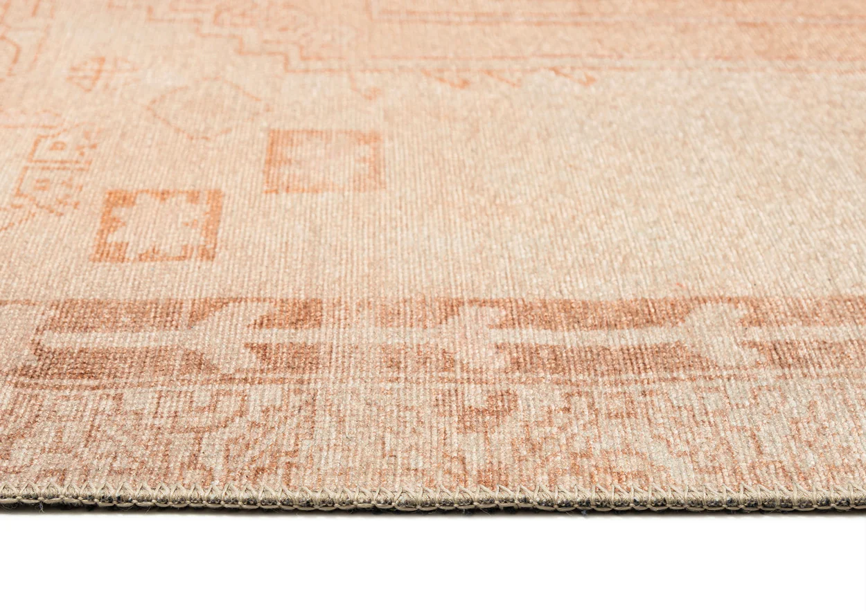 Charlize Cream and Peach Medallion Washable Rug - Image 7
