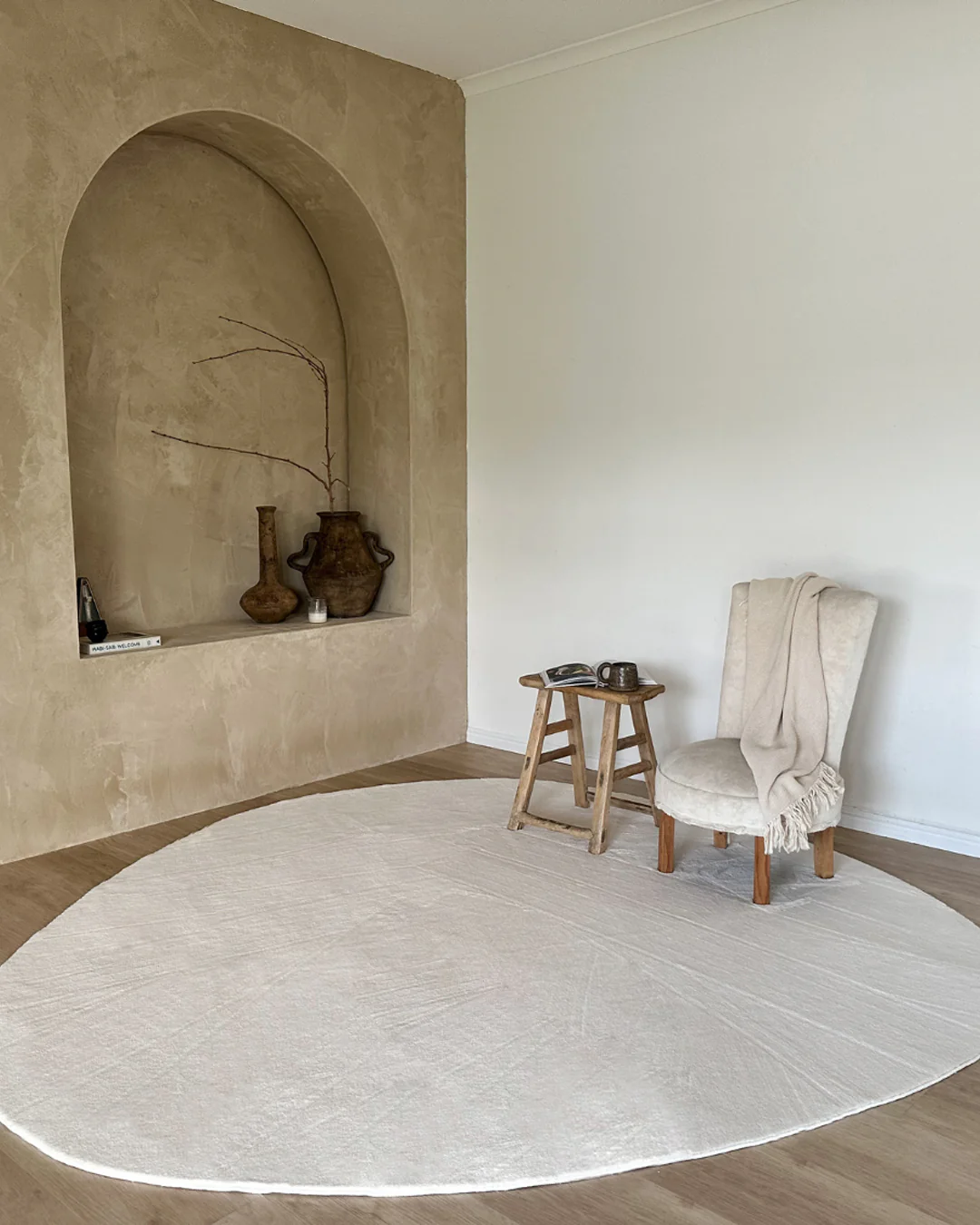 Clara Neutral Cream Irregular Round Washable Rug - Image 2