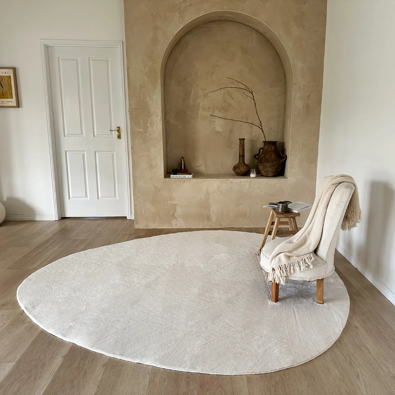 Clara Neutral Cream Irregular Round Washable Rug - Image 4