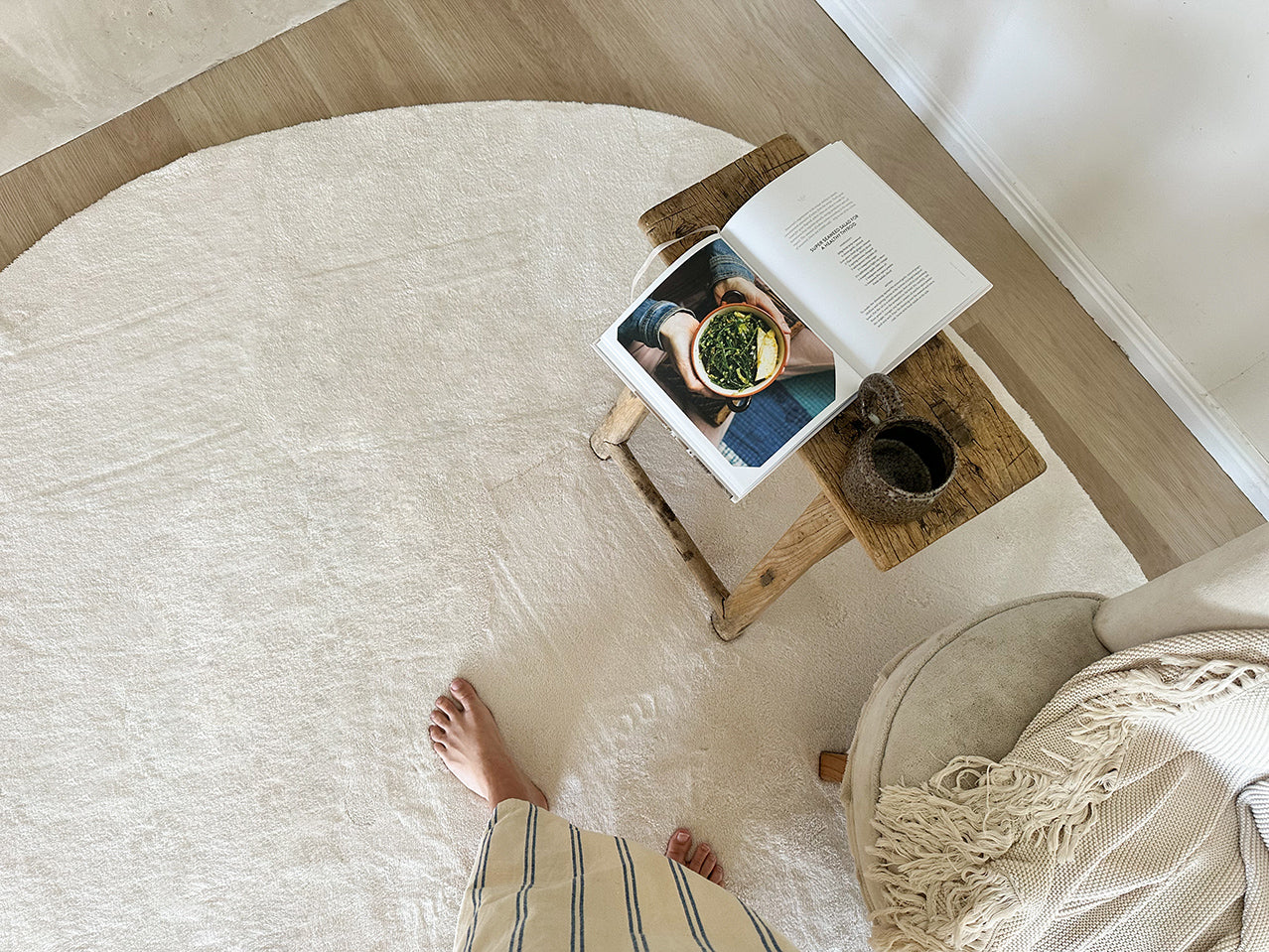 Clara Neutral Cream Irregular Round Washable Rug - Image 7
