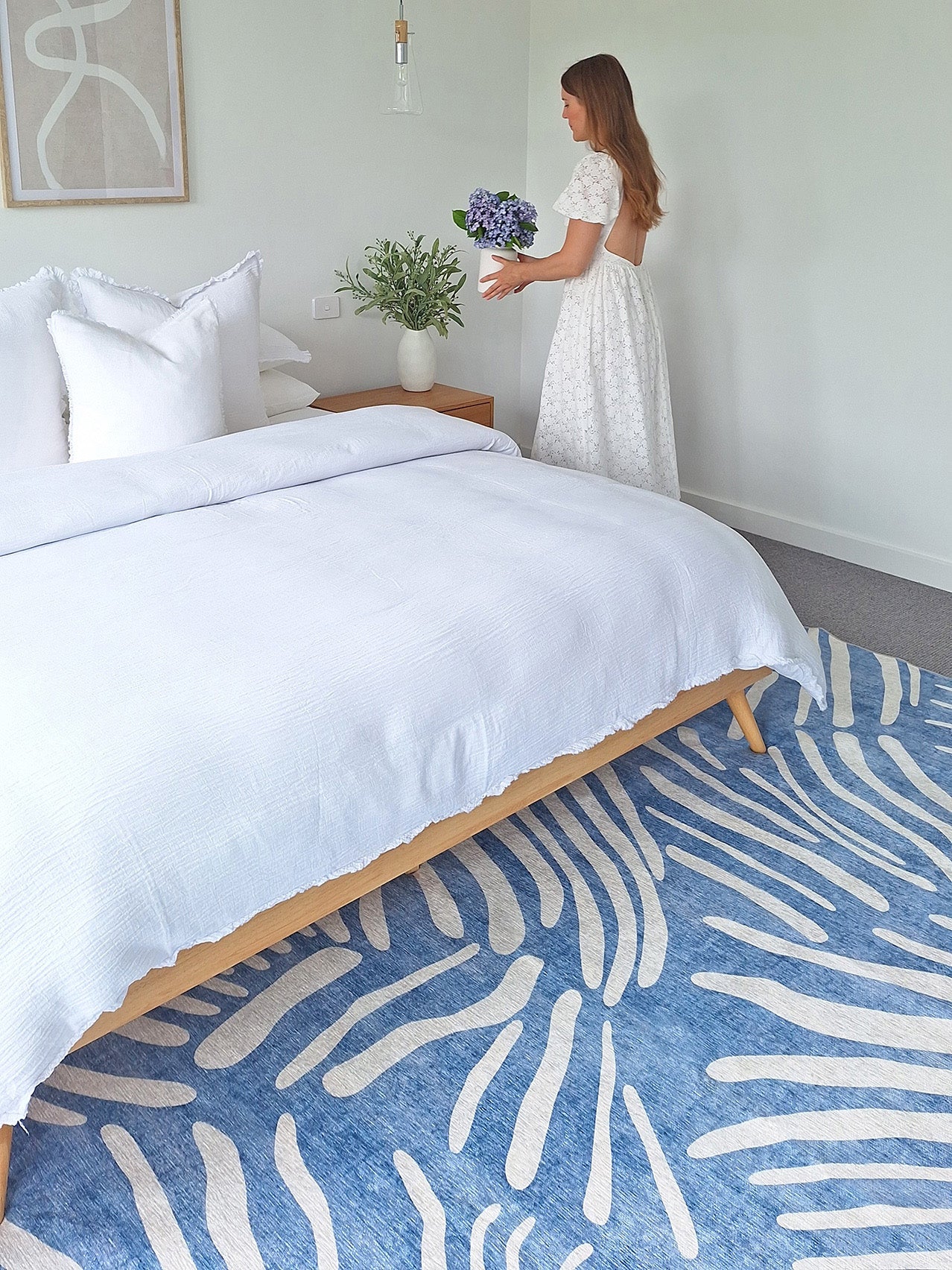 Clarissa Blue Palm Print Washable Rug - Image 3