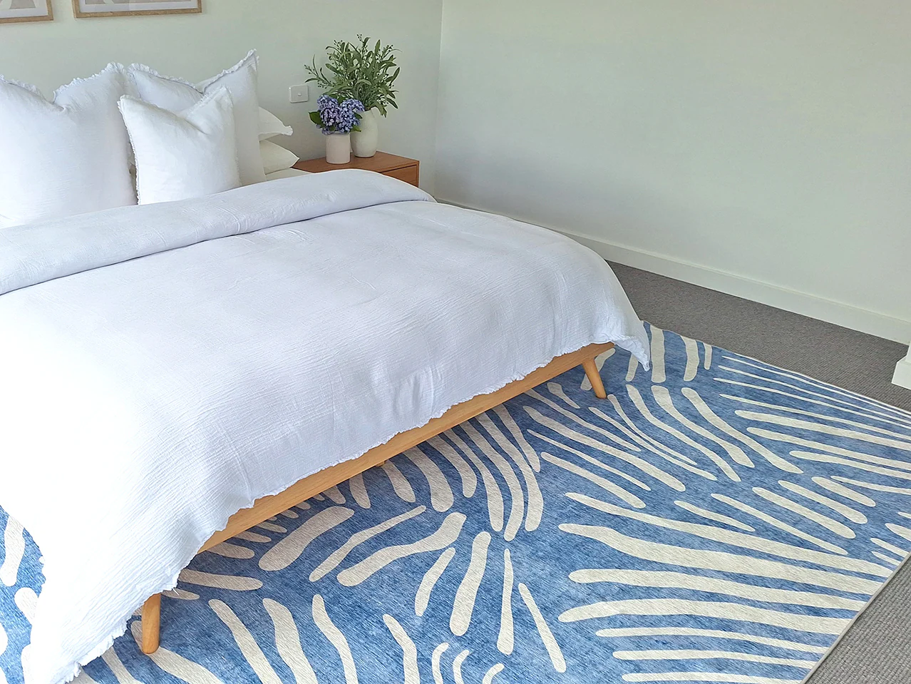 Clarissa Blue Palm Print Washable Rug - Image 5