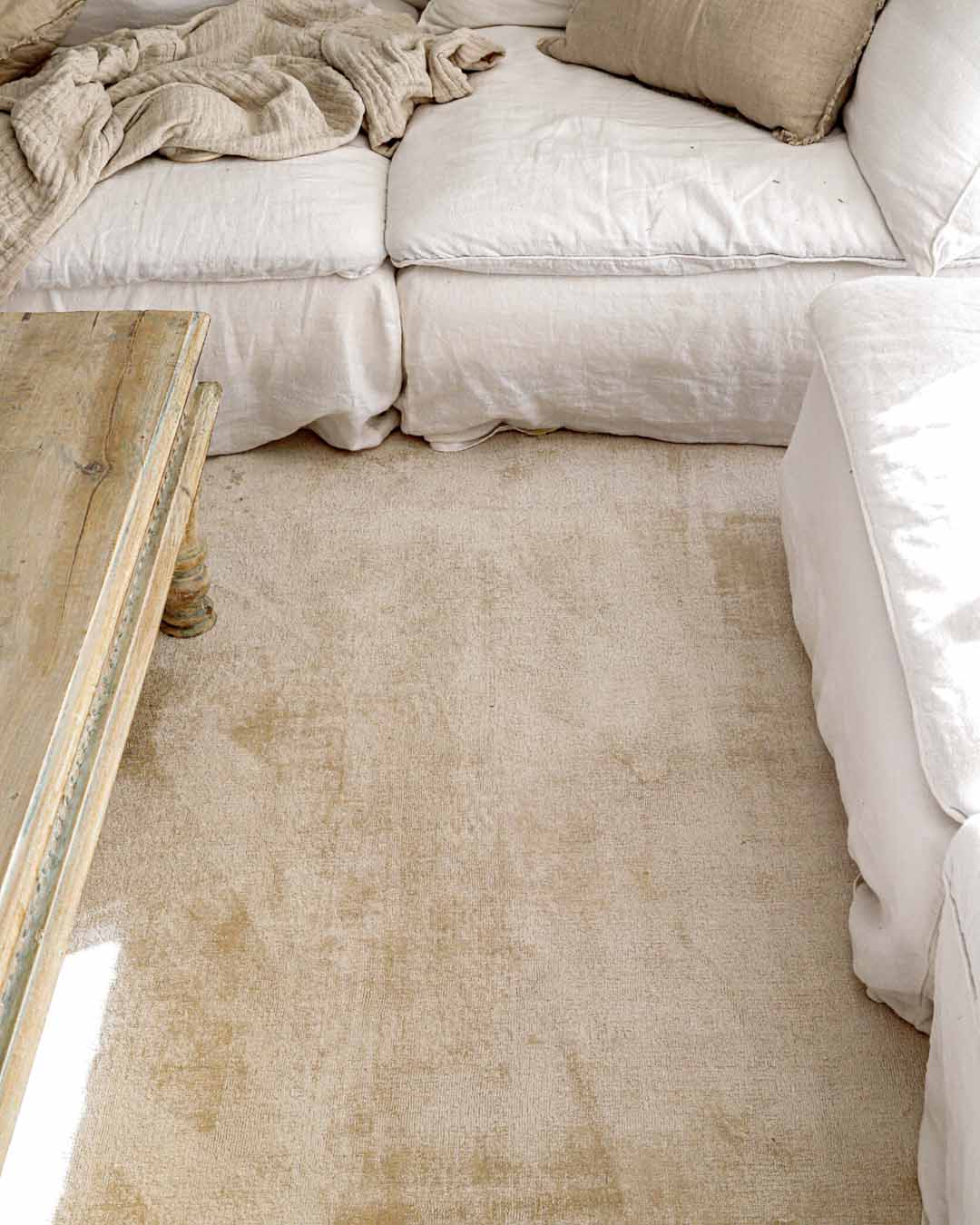 Claude Beige and Ivory Distressed Viscose Rug - Image 11