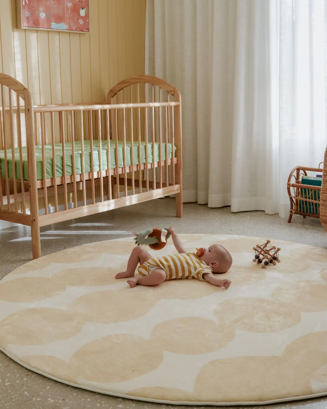 Cree Yellow and Beige Abstract Rollie Pollie Round Playmat - Image 2