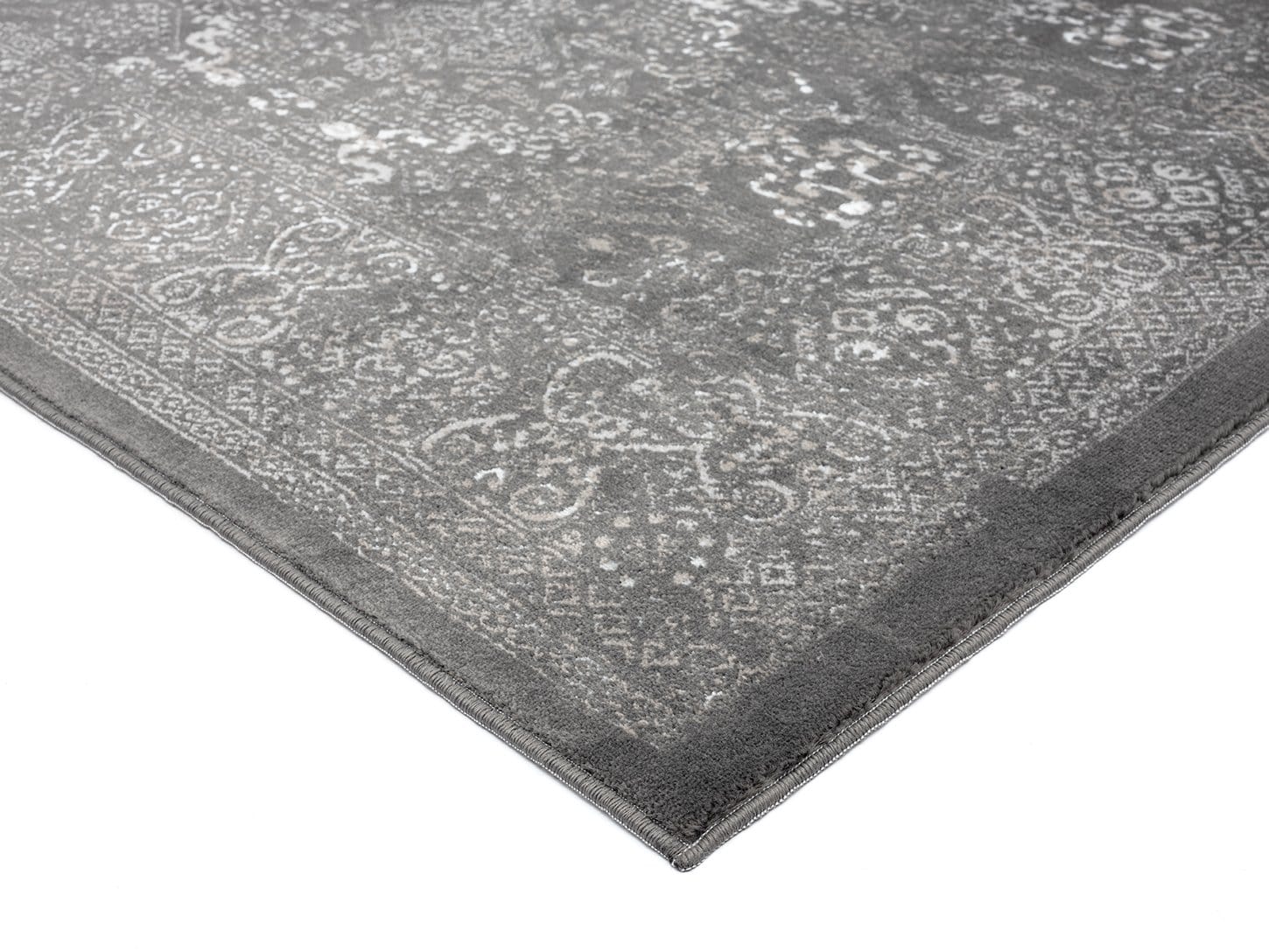 Dalma Charcoal Grey And Ivory Traditional Distressed Rug - Image 5