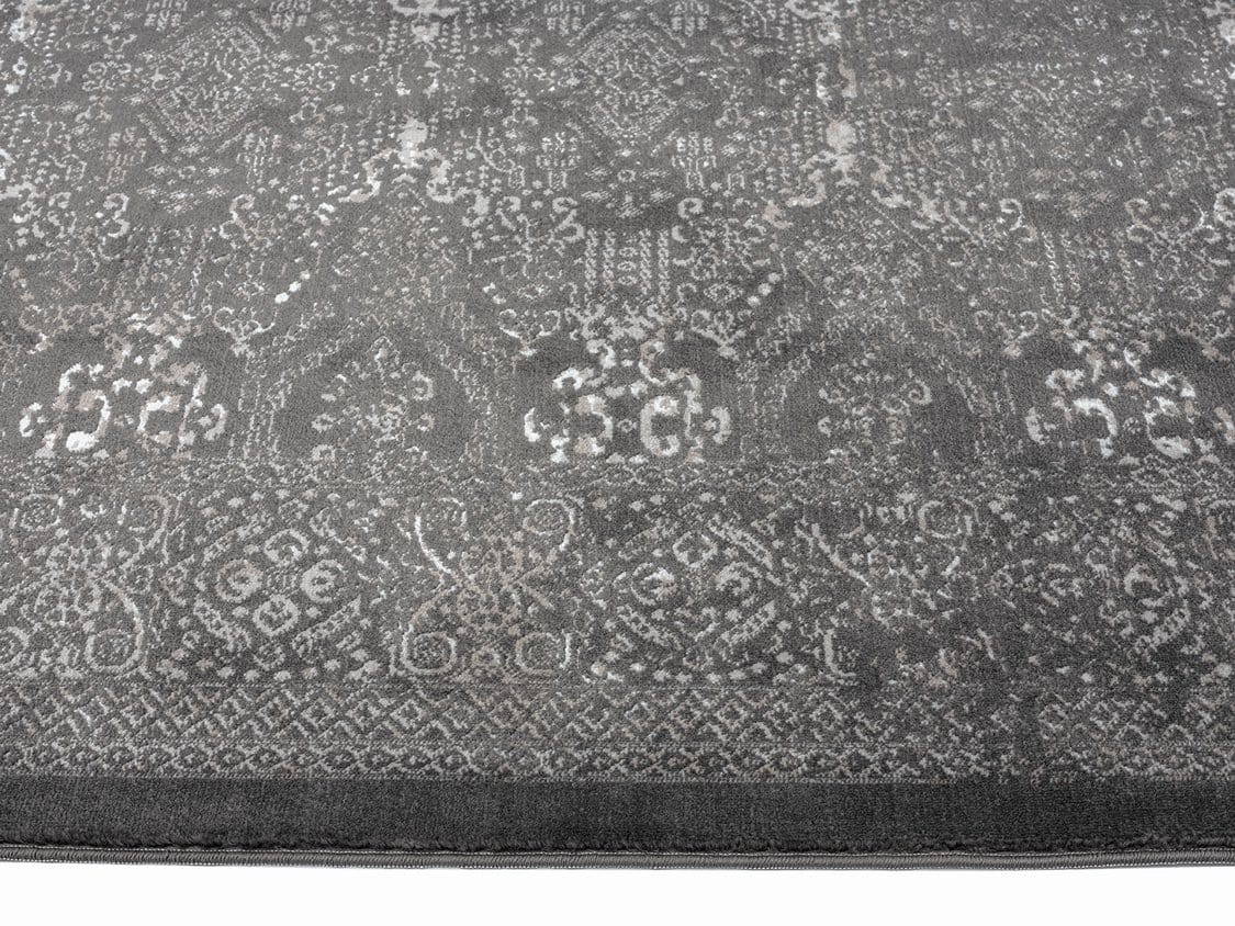 Dalma Charcoal Grey And Ivory Traditional Distressed Rug - Image 6