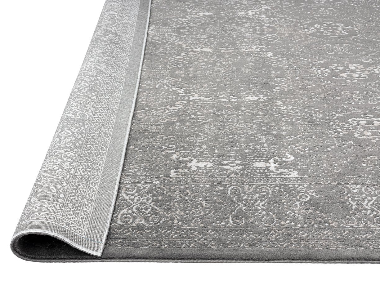 Dalma Charcoal Grey And Ivory Traditional Distressed Rug - Image 7