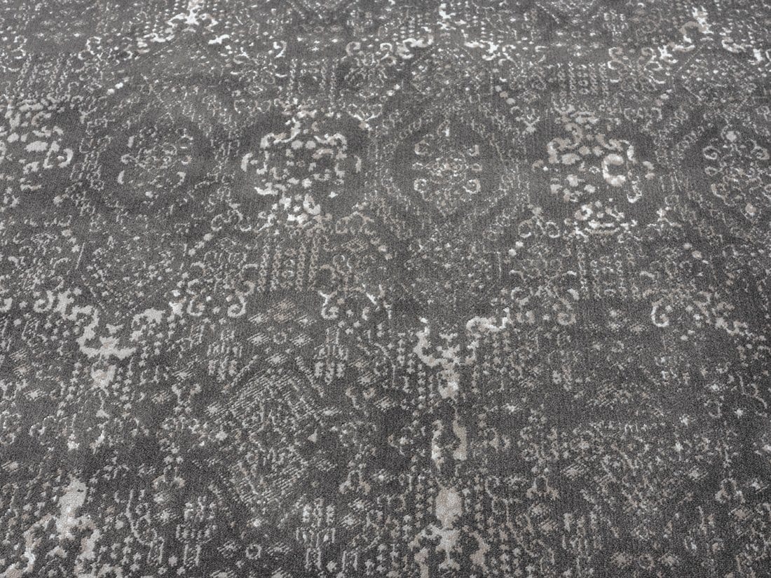 Dalma Charcoal Grey And Ivory Traditional Distressed Rug - Image 8