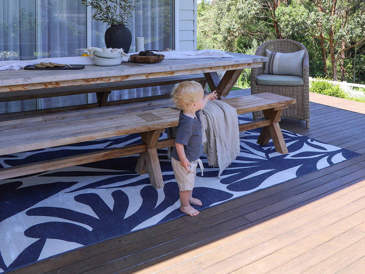 Damaris Blue Grey Cream Indoor Outdoor Washable Rug - Image 3