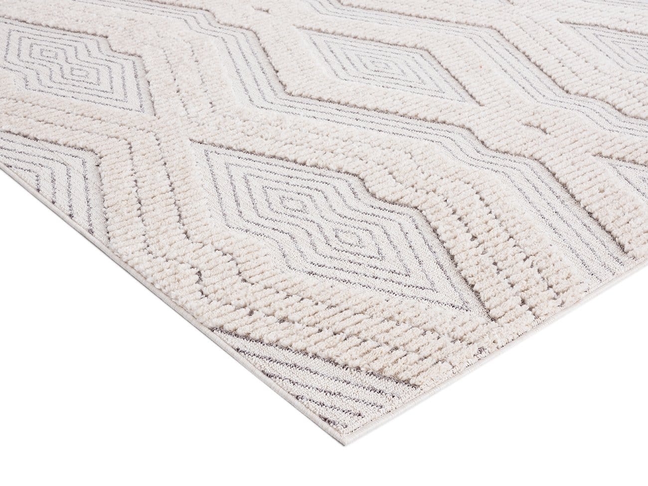 Dayna Ivory and Grey Textured Diamond Tribal Runner Rug - Image 6