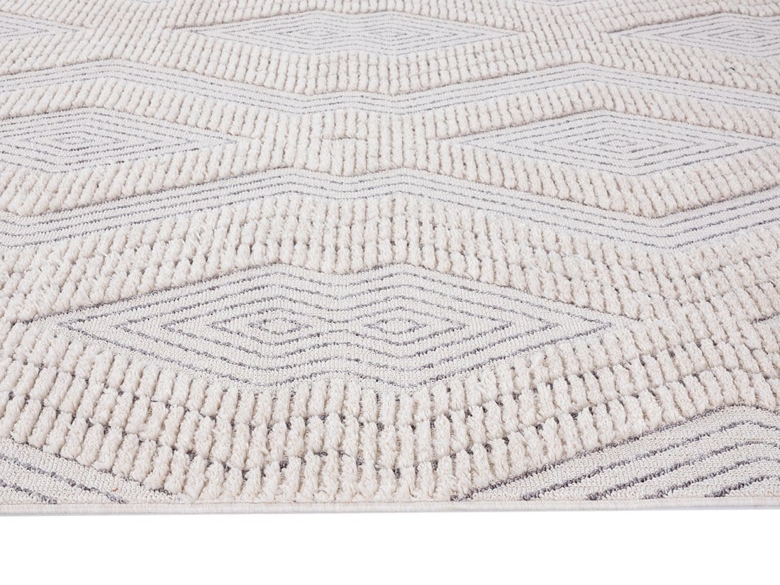 Dayna Ivory and Grey Textured Diamond Tribal Runner Rug - Image 7