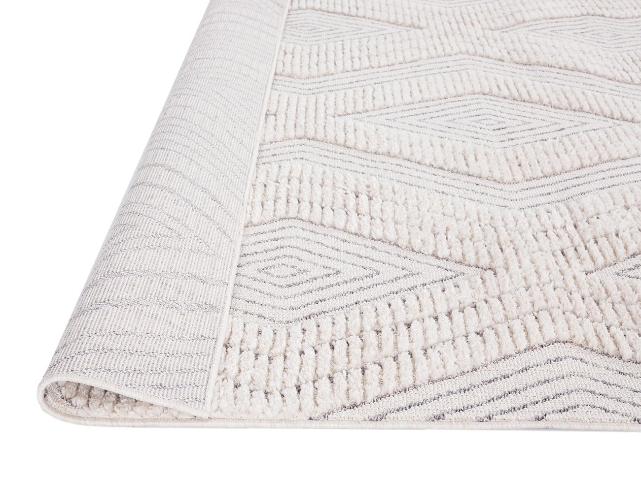 Dayna Ivory and Grey Textured Diamond Tribal Runner Rug - Image 8