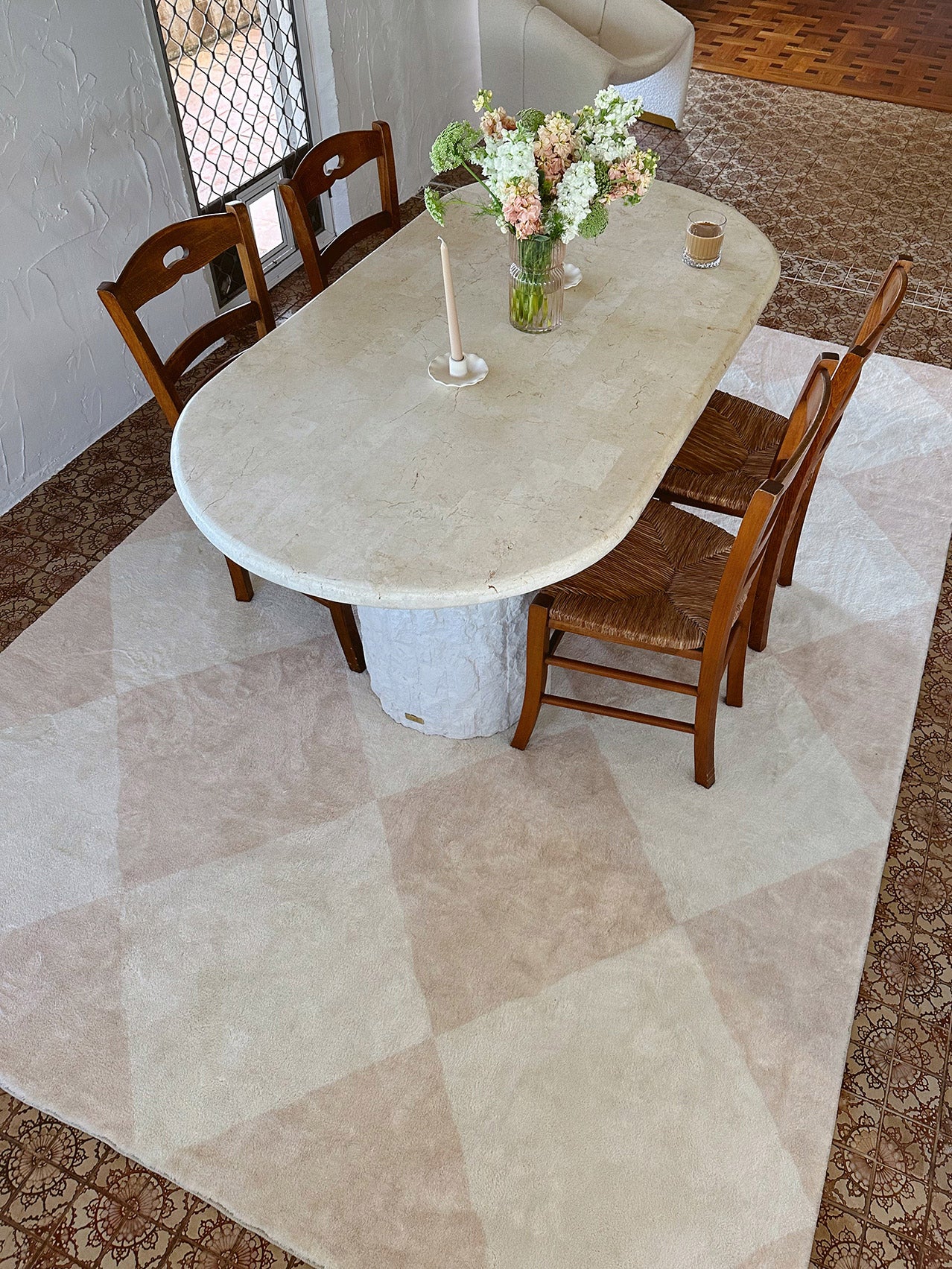 Doutzen Beige Cream Checkered Washable Rug - Image 4