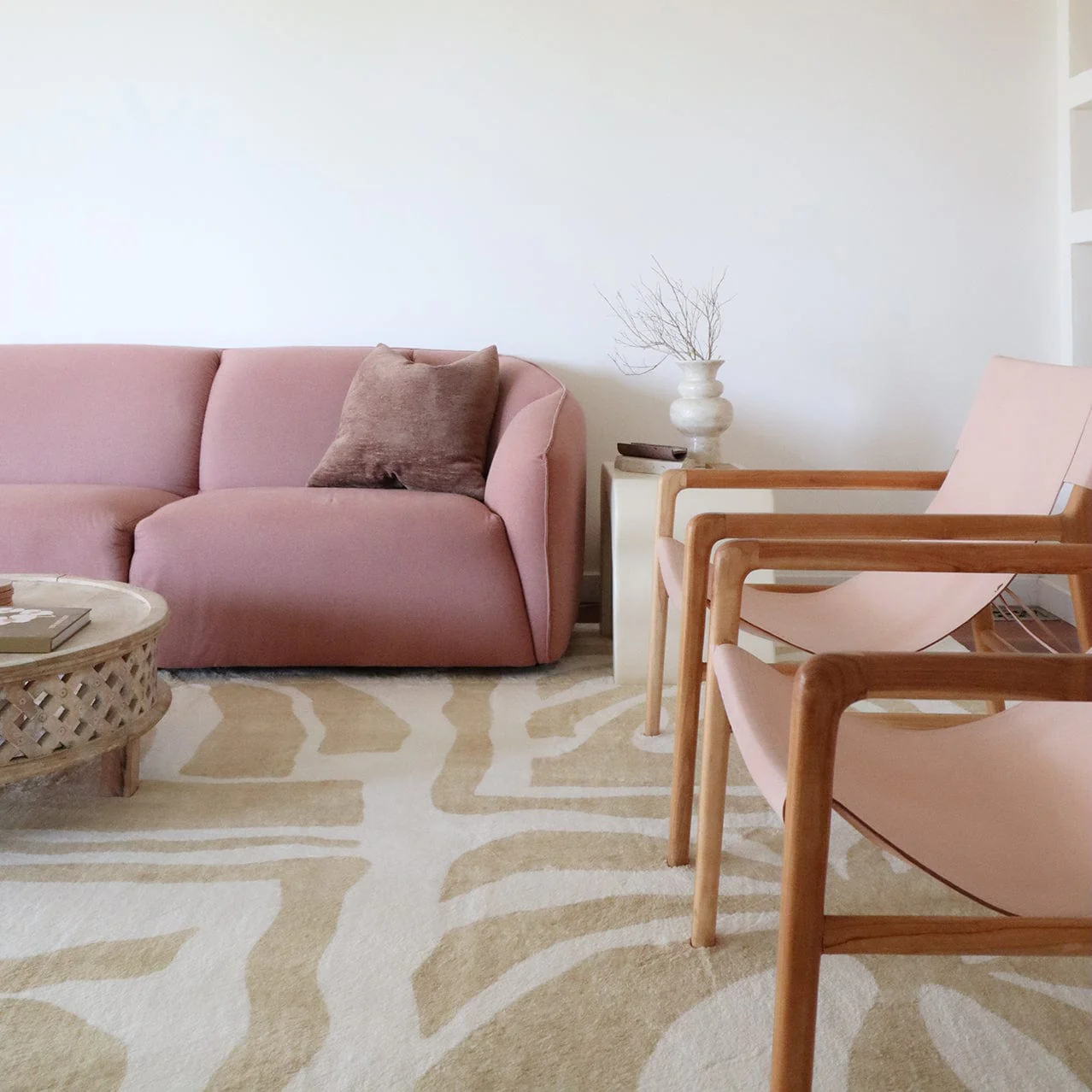 Edna Beige Cream Waves and Palms Washable Rug - Image 10