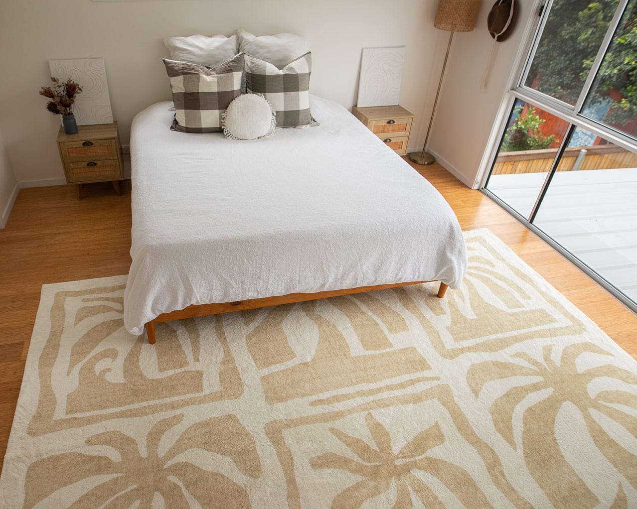 Edna Beige Cream Waves and Palms Washable Rug - Image 3