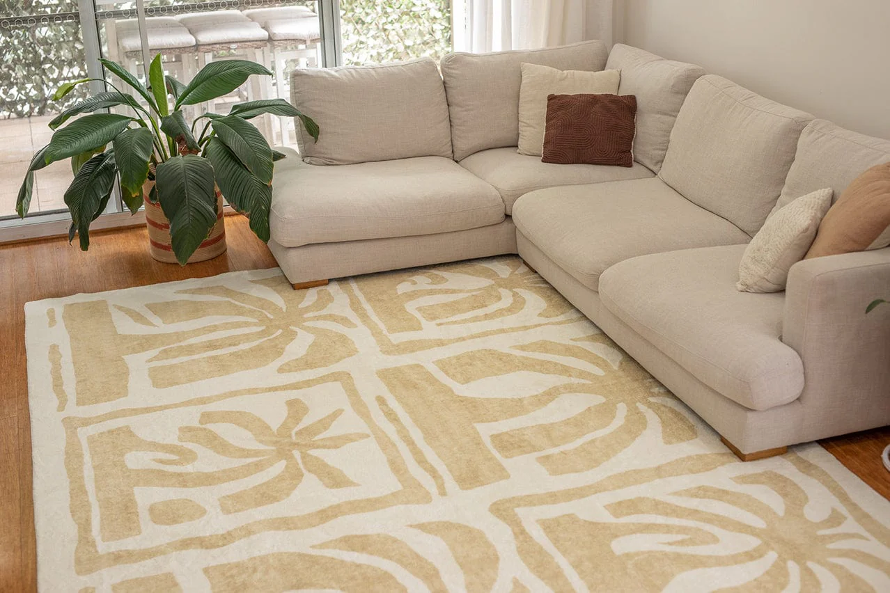 Edna Beige Cream Waves and Palms Washable Rug - Image 6