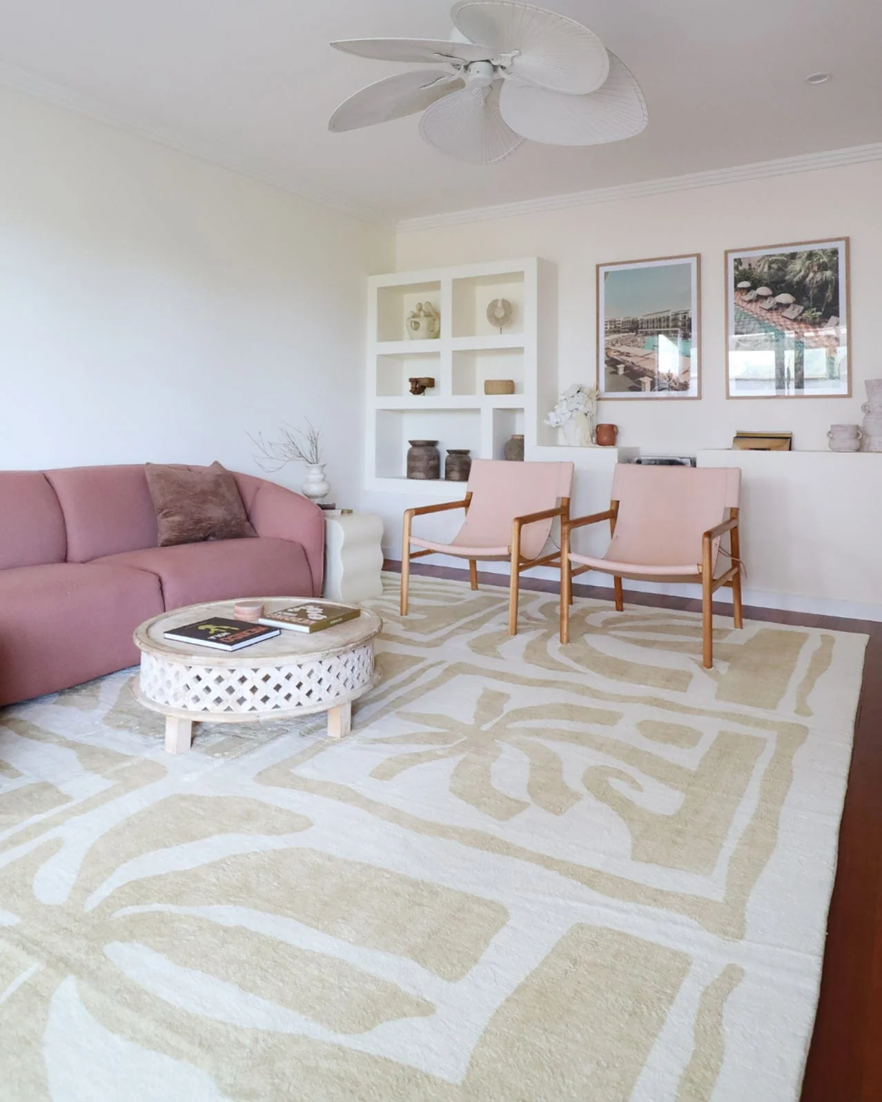 Edna Beige Cream Waves and Palms Washable Rug - Image 8