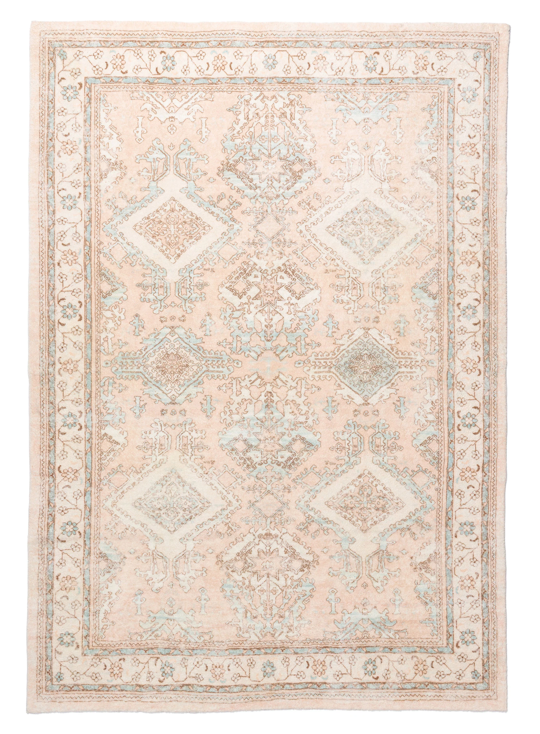 Edwina Peach and Blue Distressed Washable Rug