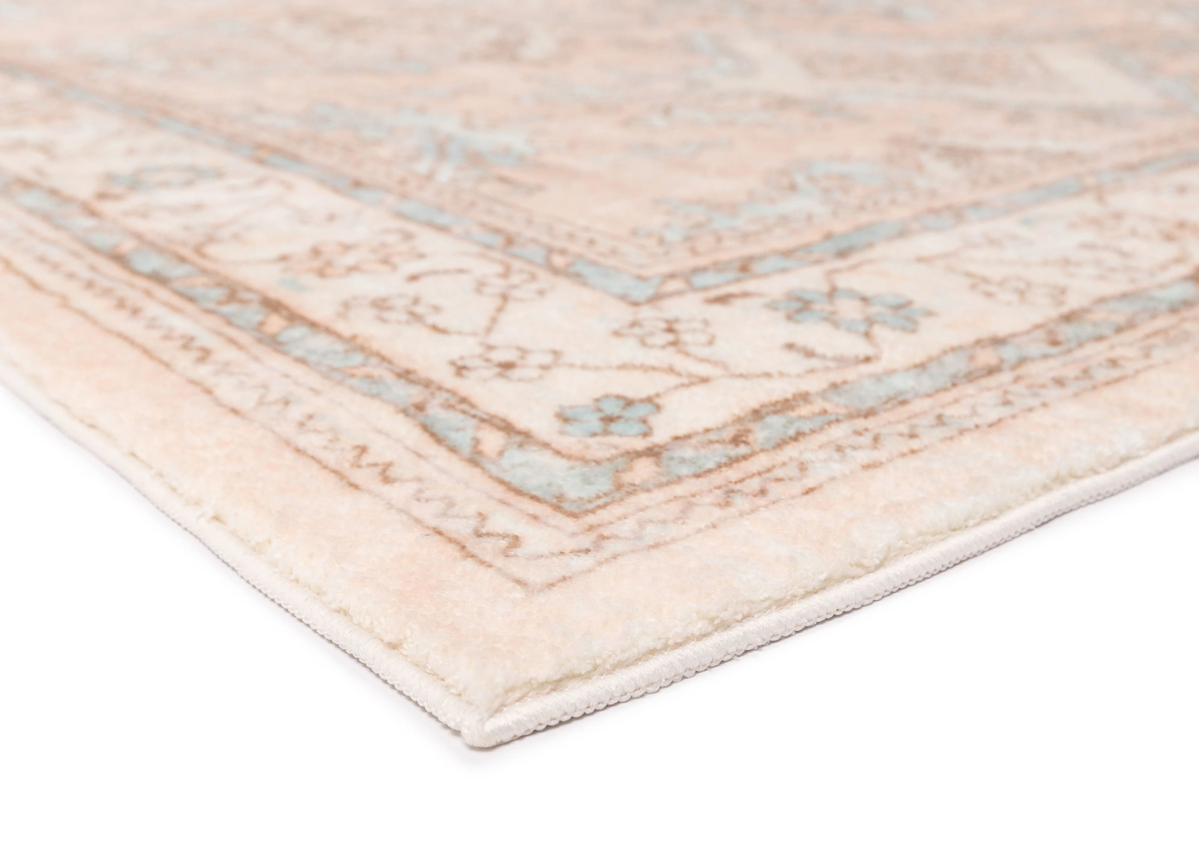 Edwina Peach and Blue Distressed Washable Rug - Image 17