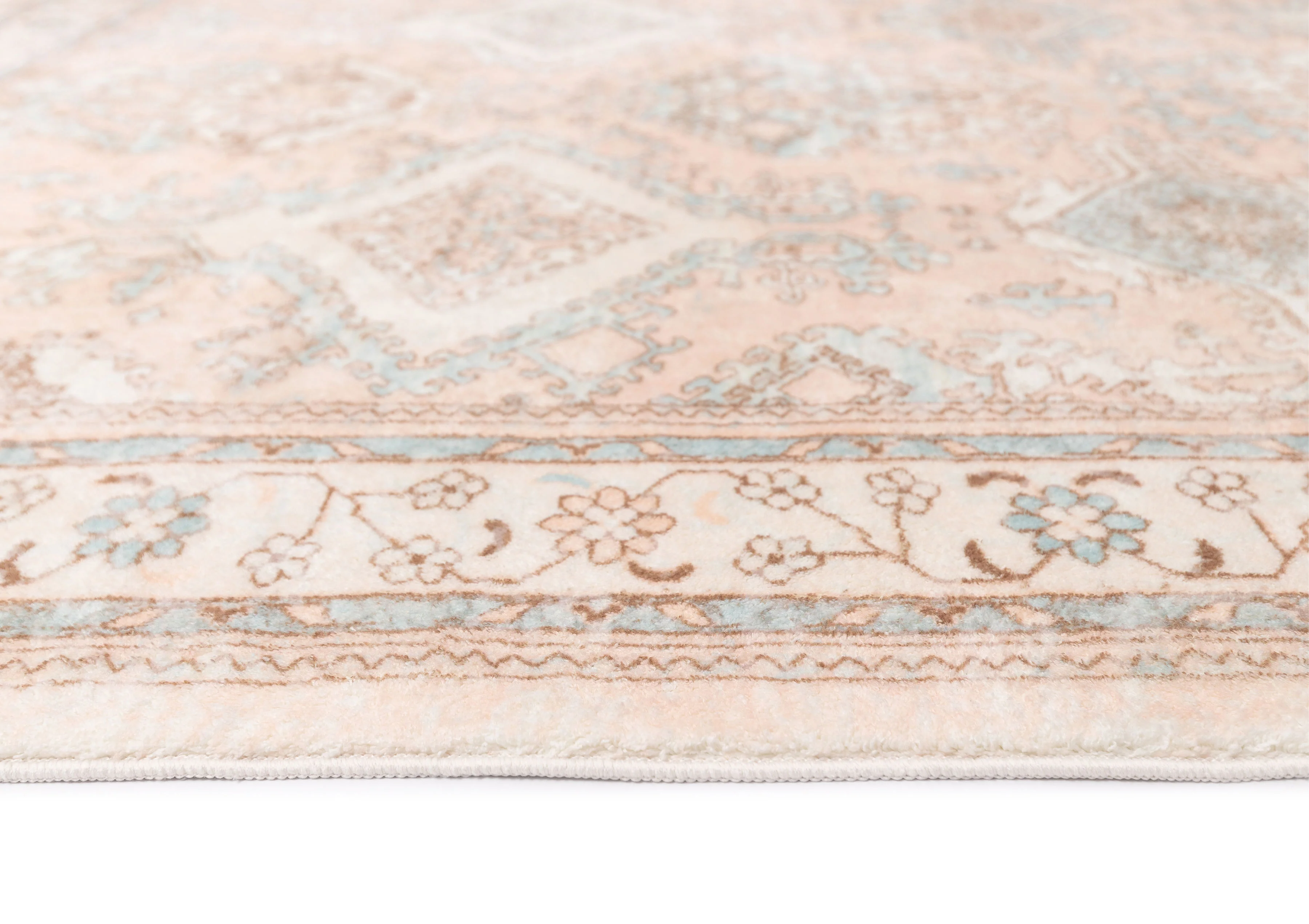 Edwina Peach and Blue Distressed Washable Rug - Image 18