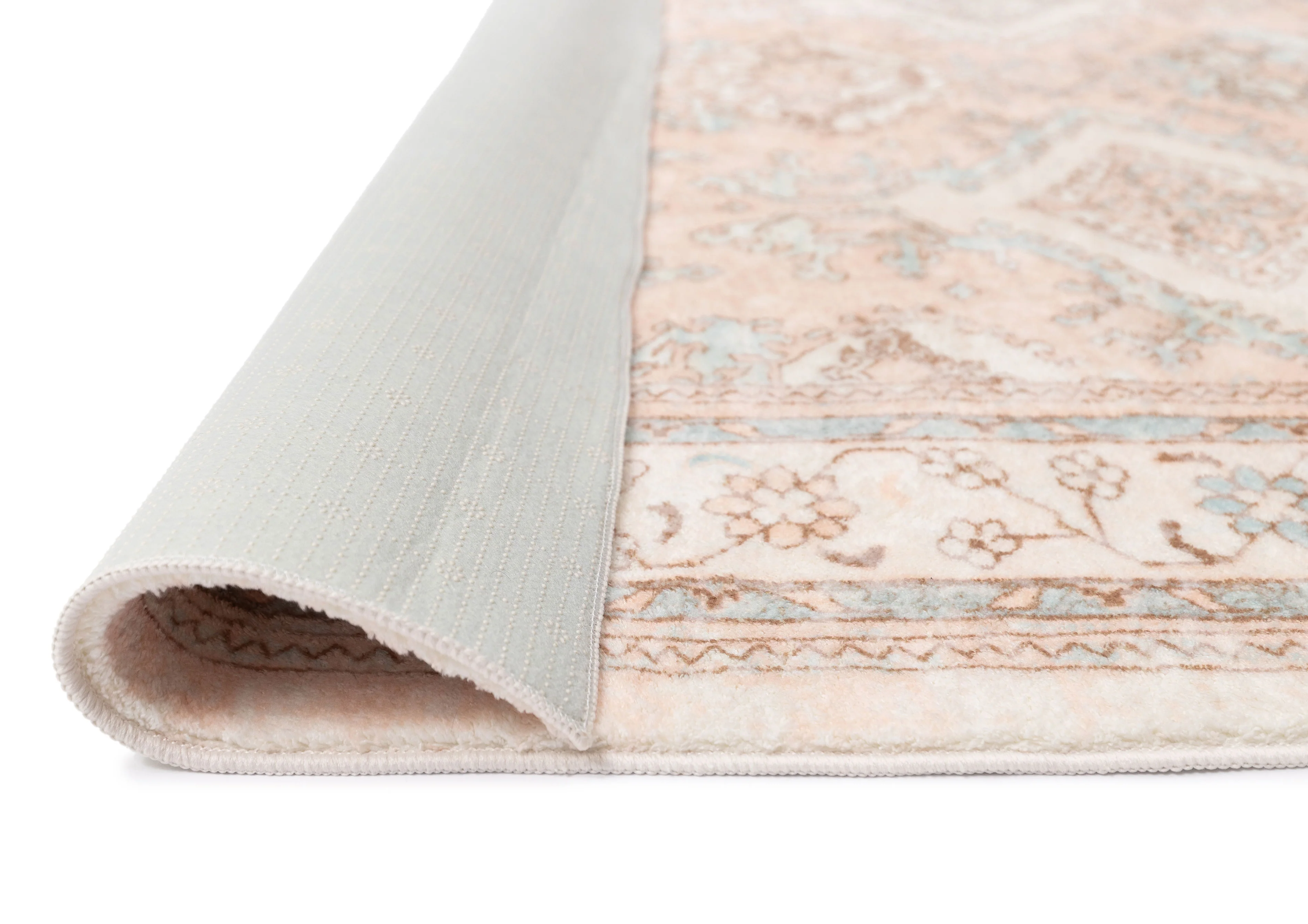 Edwina Peach and Blue Distressed Washable Rug - Image 19