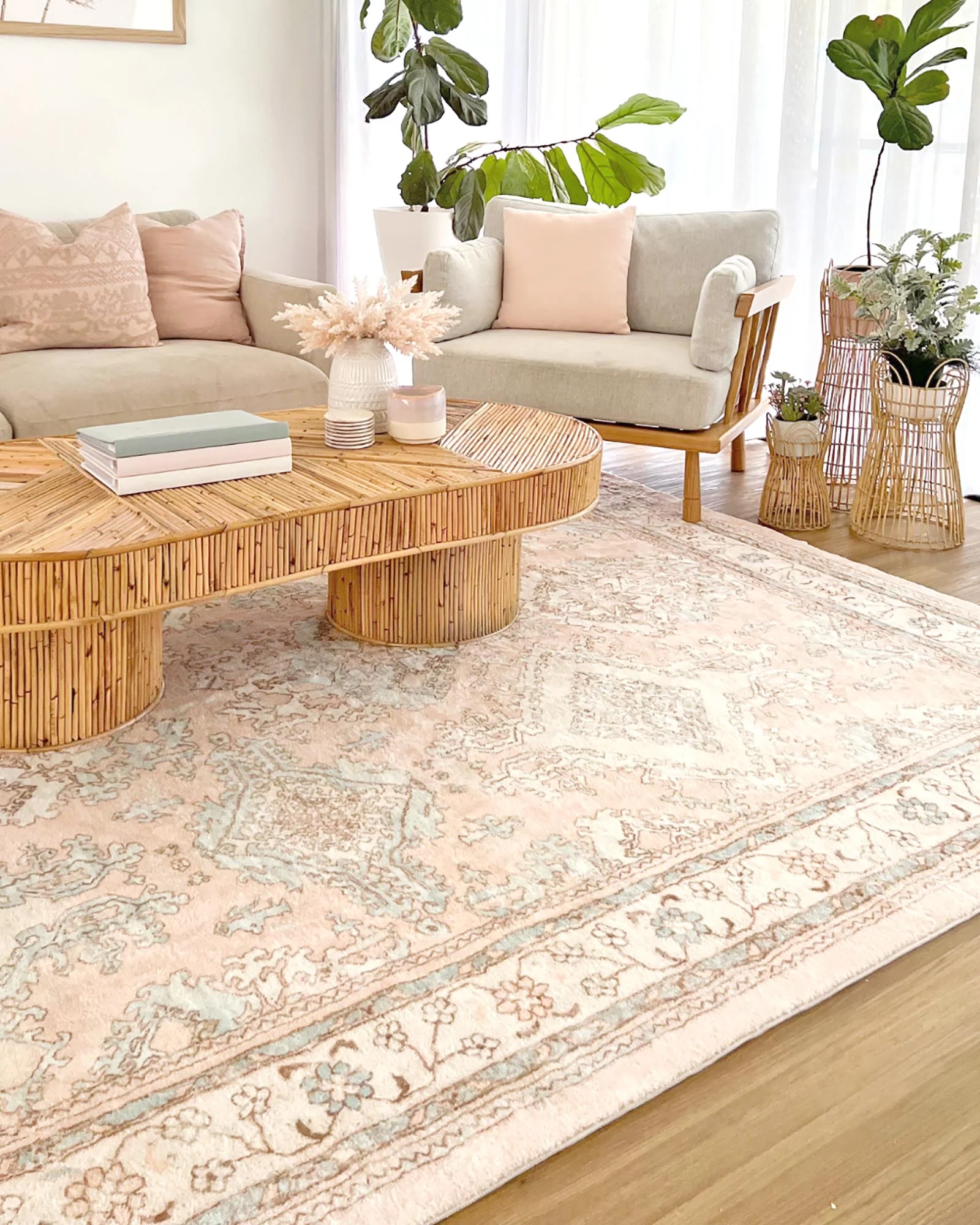 Edwina Peach and Blue Distressed Washable Rug - Image 6
