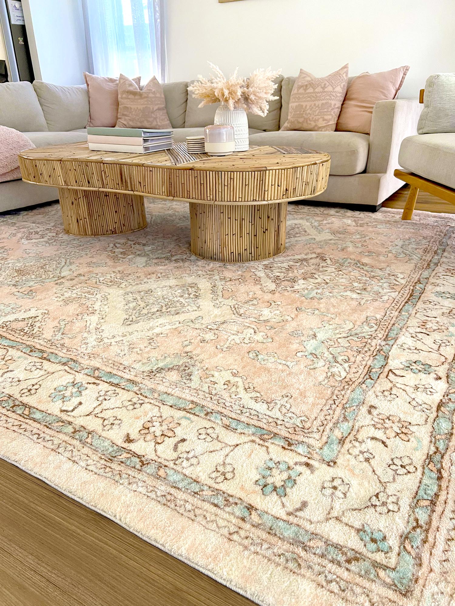 Edwina Peach and Blue Distressed Washable Rug - Image 8